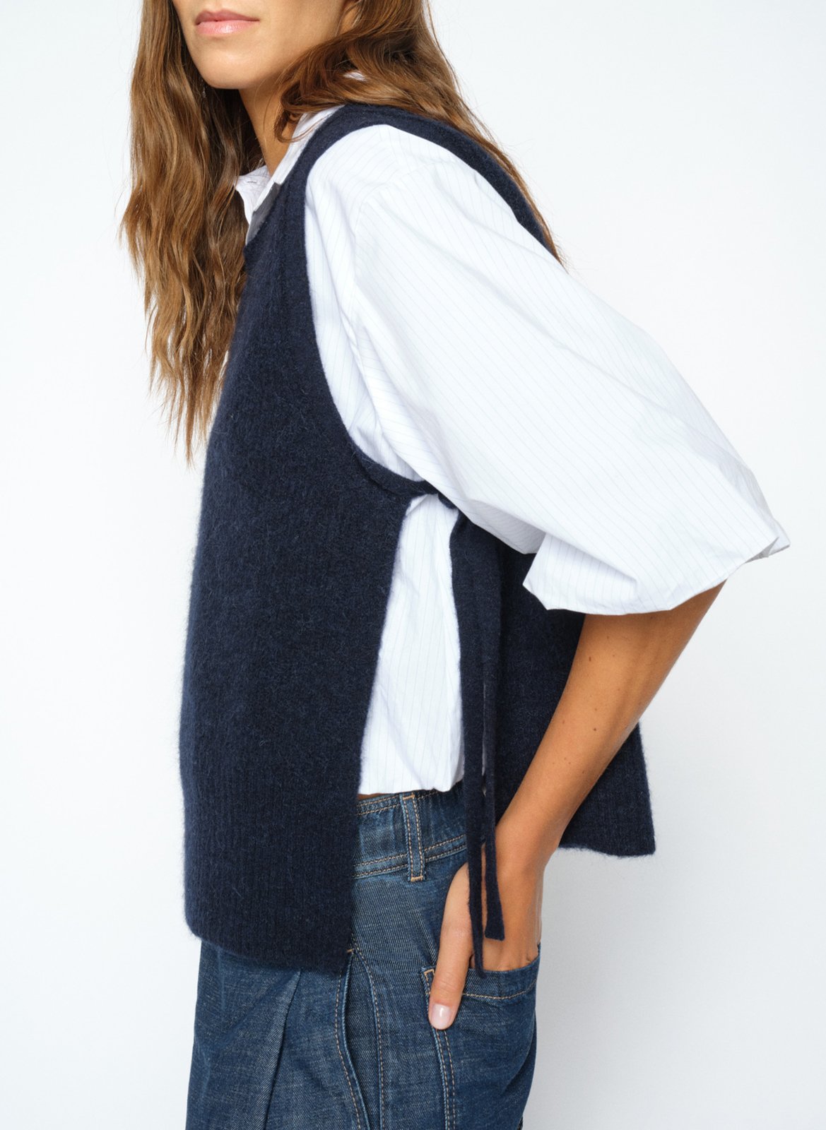 Pull sans manches en laine mélangée MOS MOSH Bleu