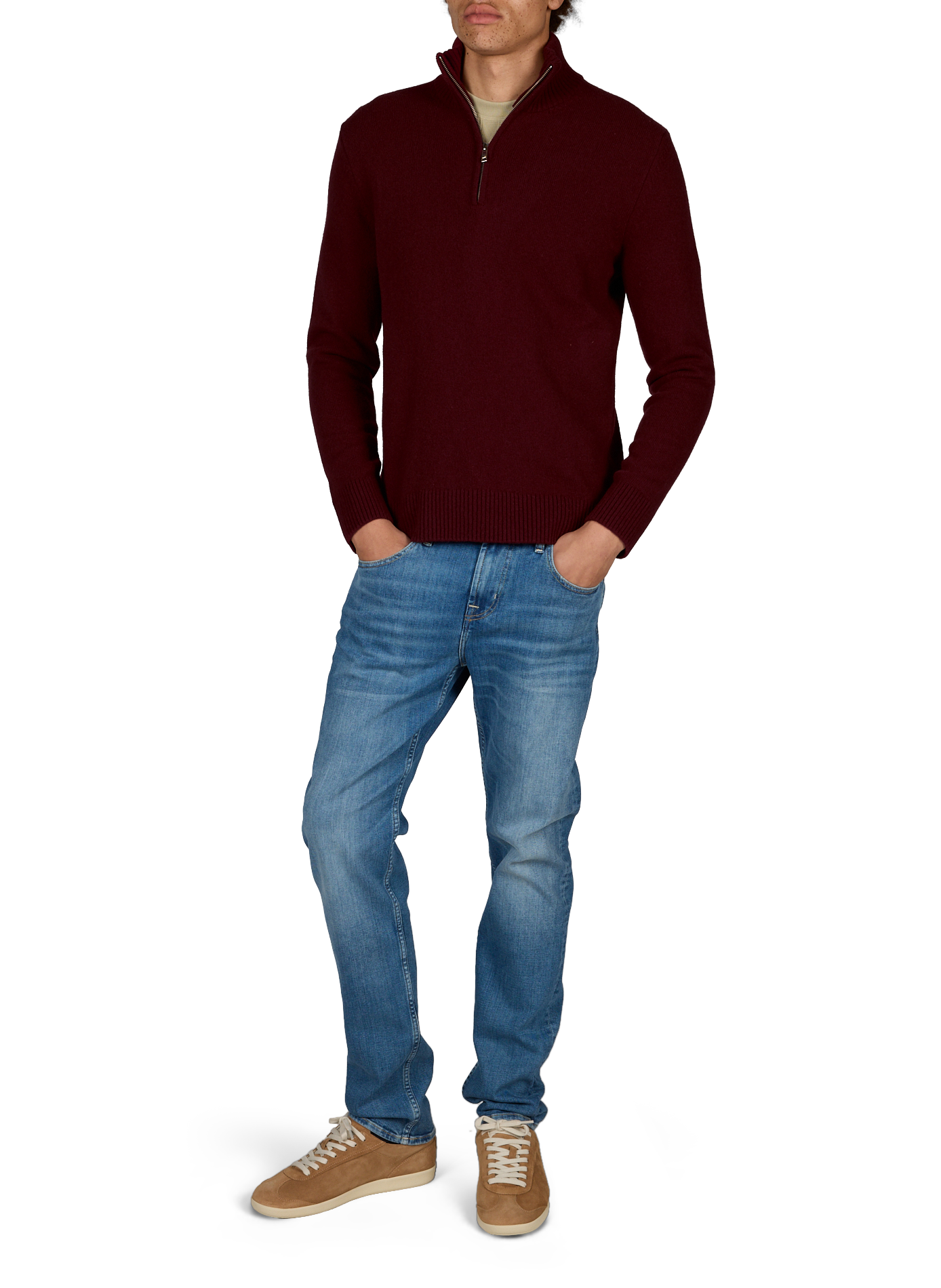 Knit wool sweater with cable knit detailing | Red AU PRINTEMPS PARIS Men