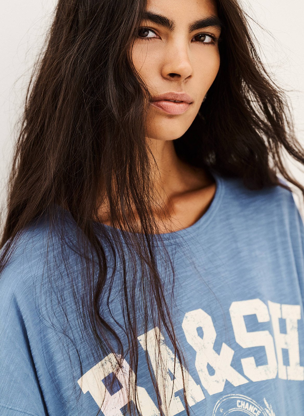 Robe midi imprimée col rond  | Bleu BA&SH Femme