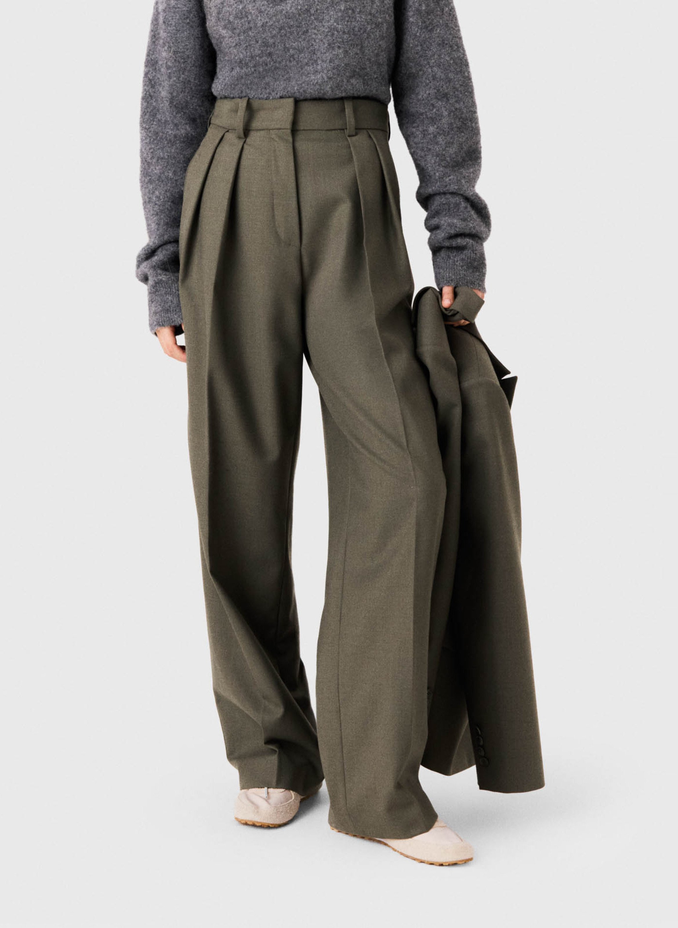 Pantalon droit en laine mélangée MAJE Kaki