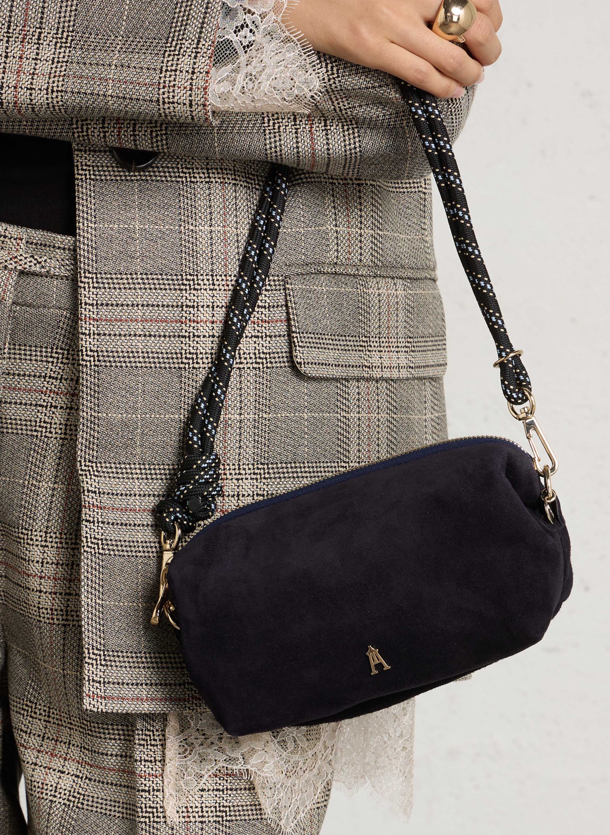 Geschnürte Beuteltasche aus strukturiertem Leder CRAIE STUDIO Blau