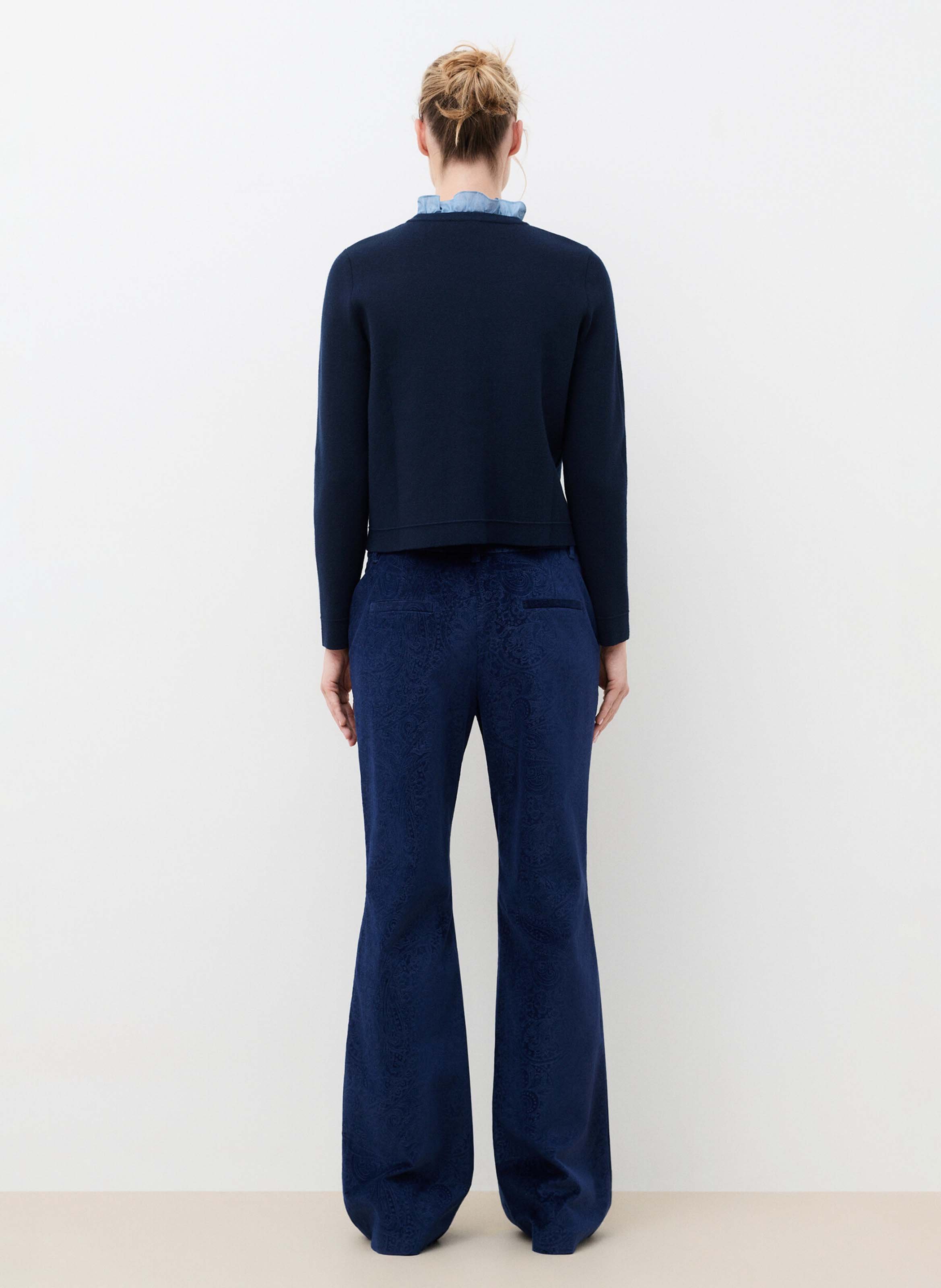 Broek met jacquardpatroon en uitlopende pijpen van een katoenmix CAROLL Blauw