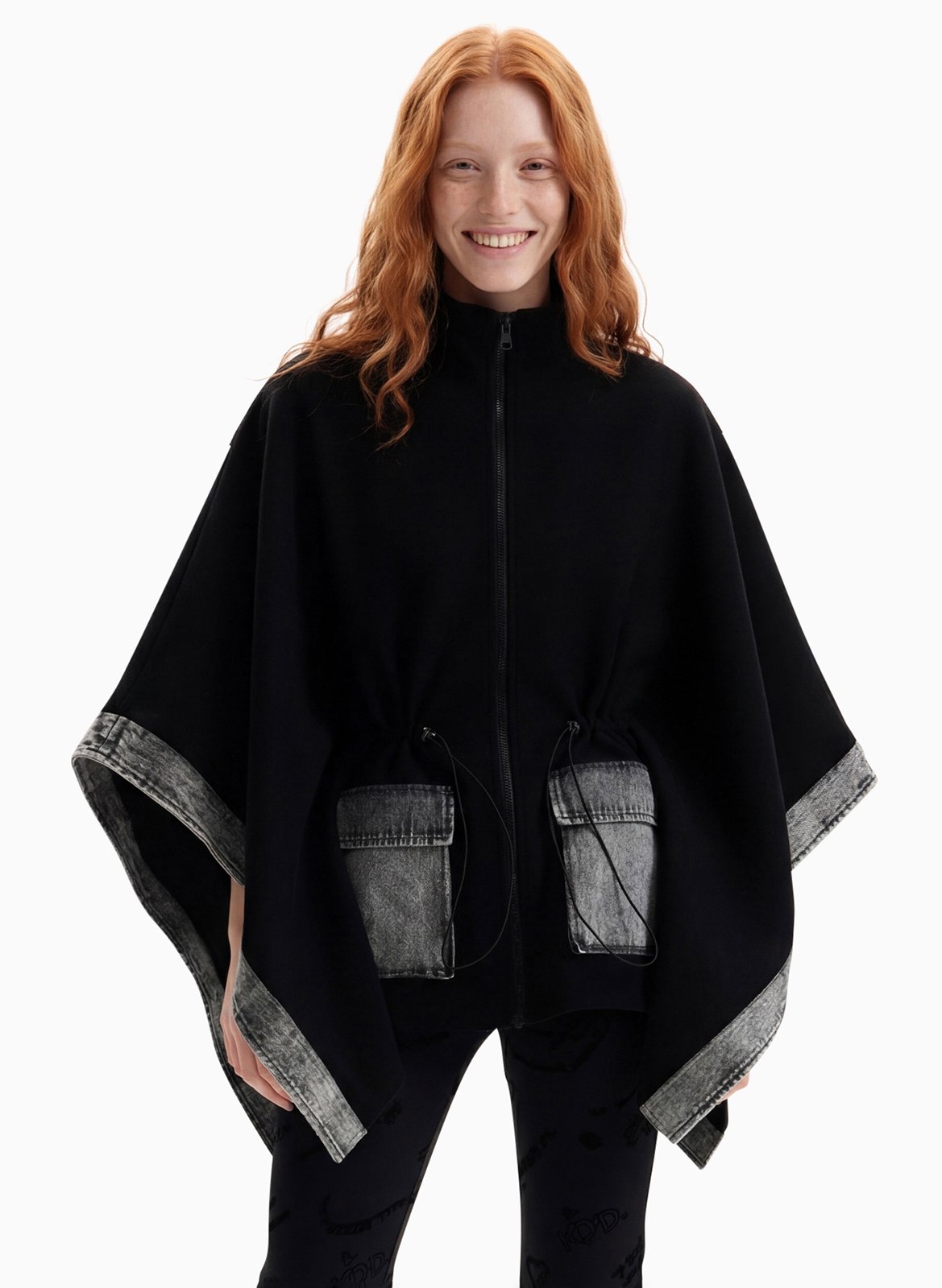 High-neck poncho DESIGUAL Black