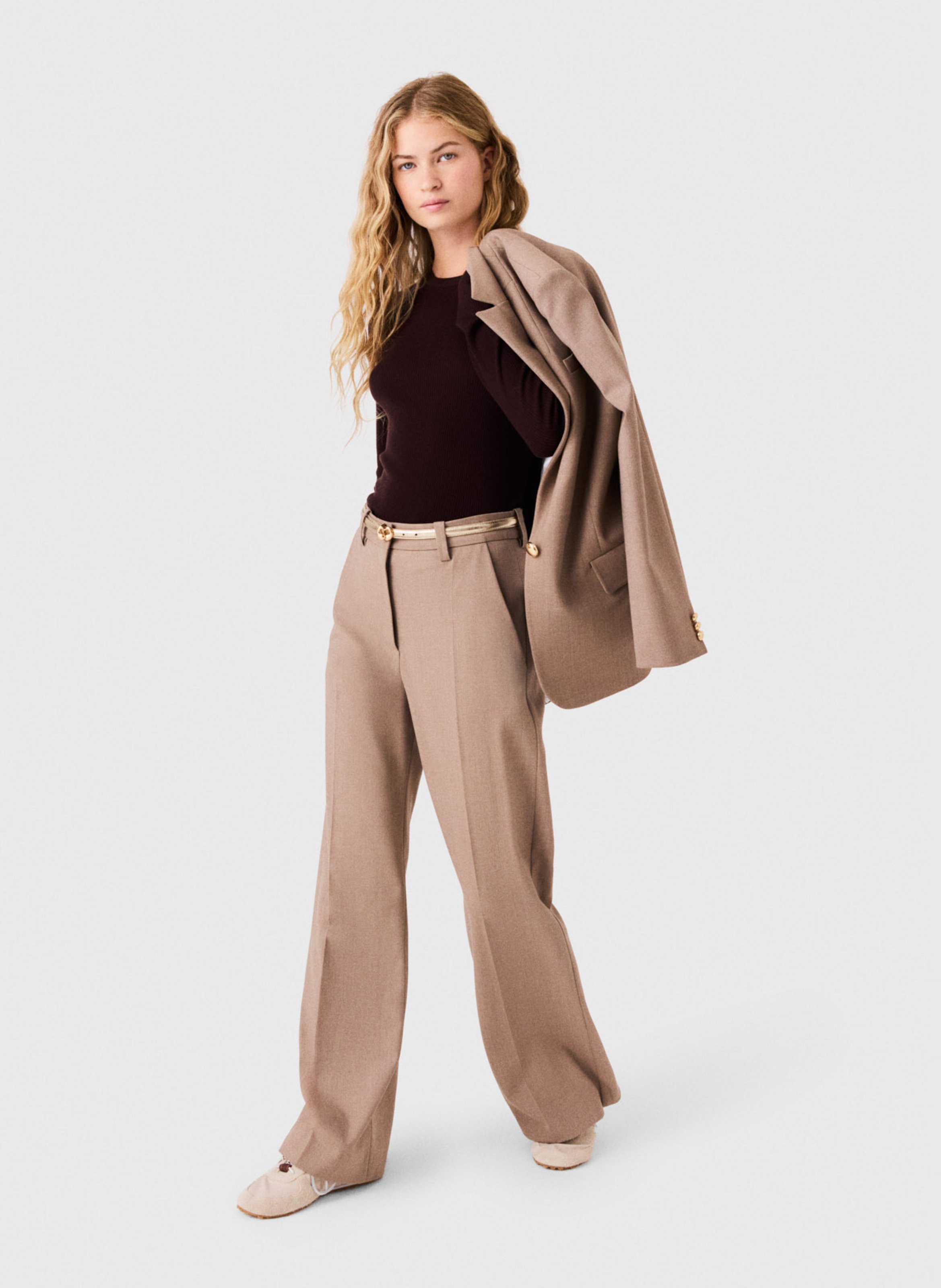 Wijde effen broek MAJE Beige