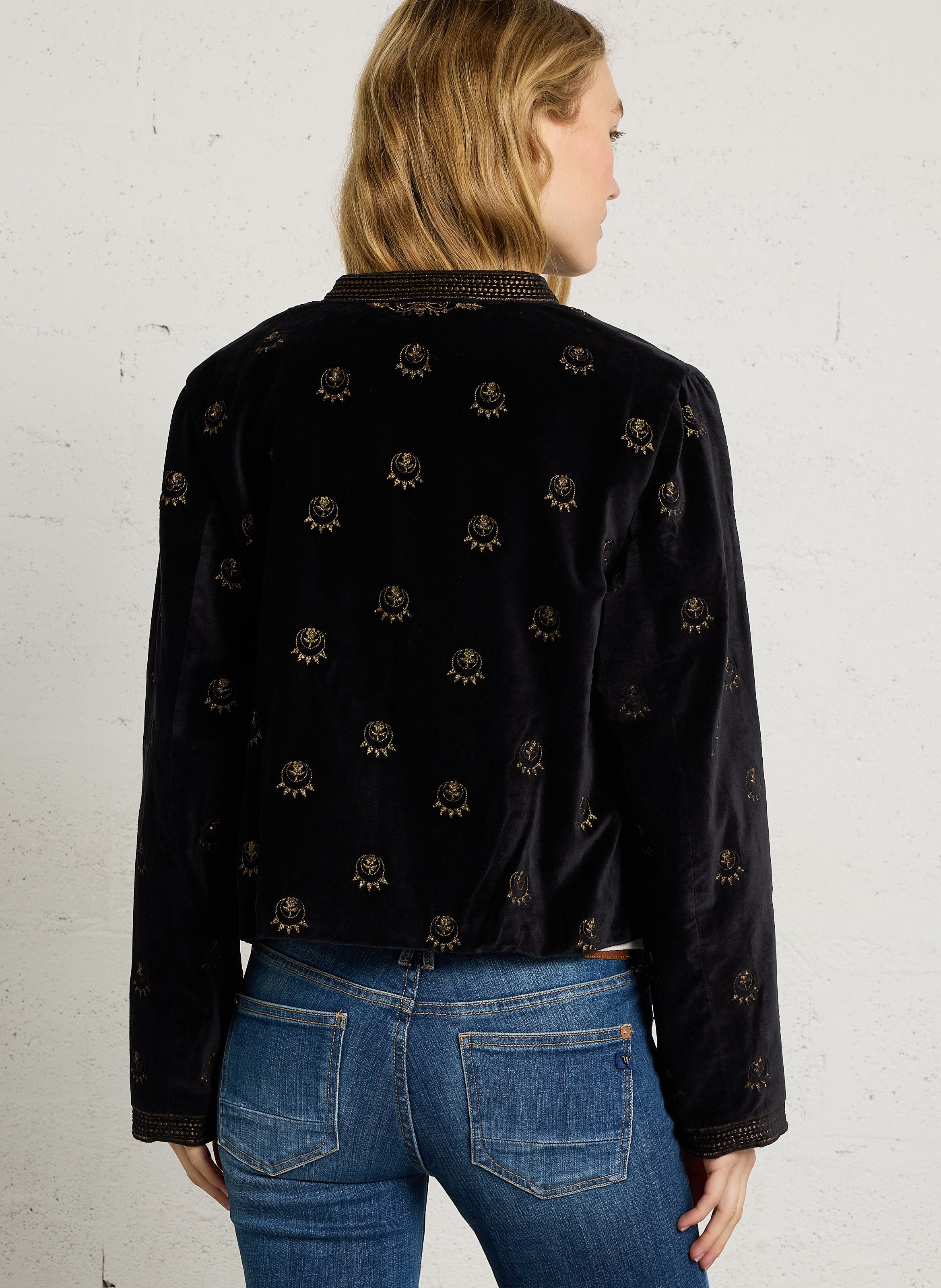 Straight embroidered cotton velvet jacket MAISON HOTEL Black