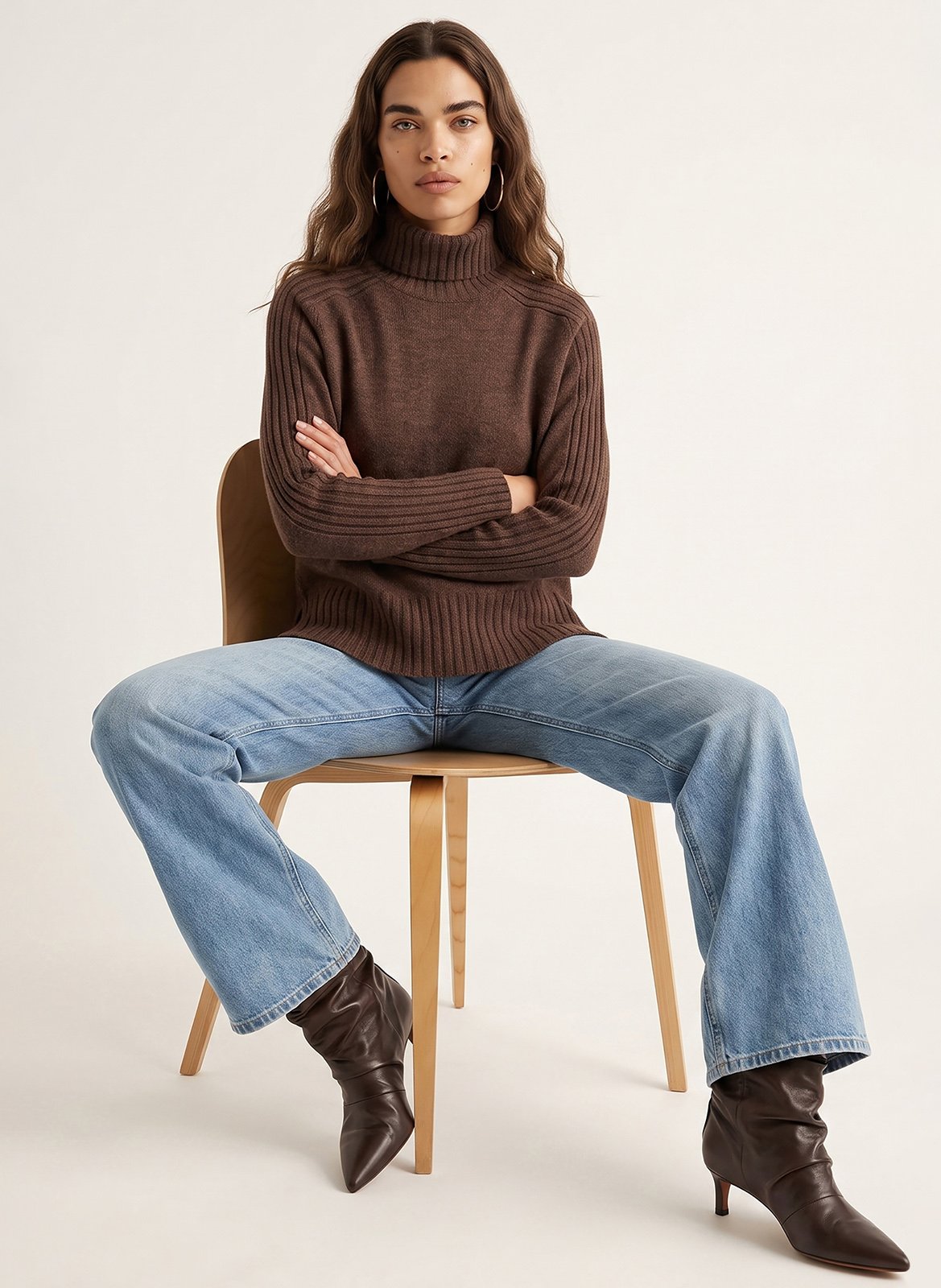 Straight wool and cashmere polo neck sweater KOOKAI Brown