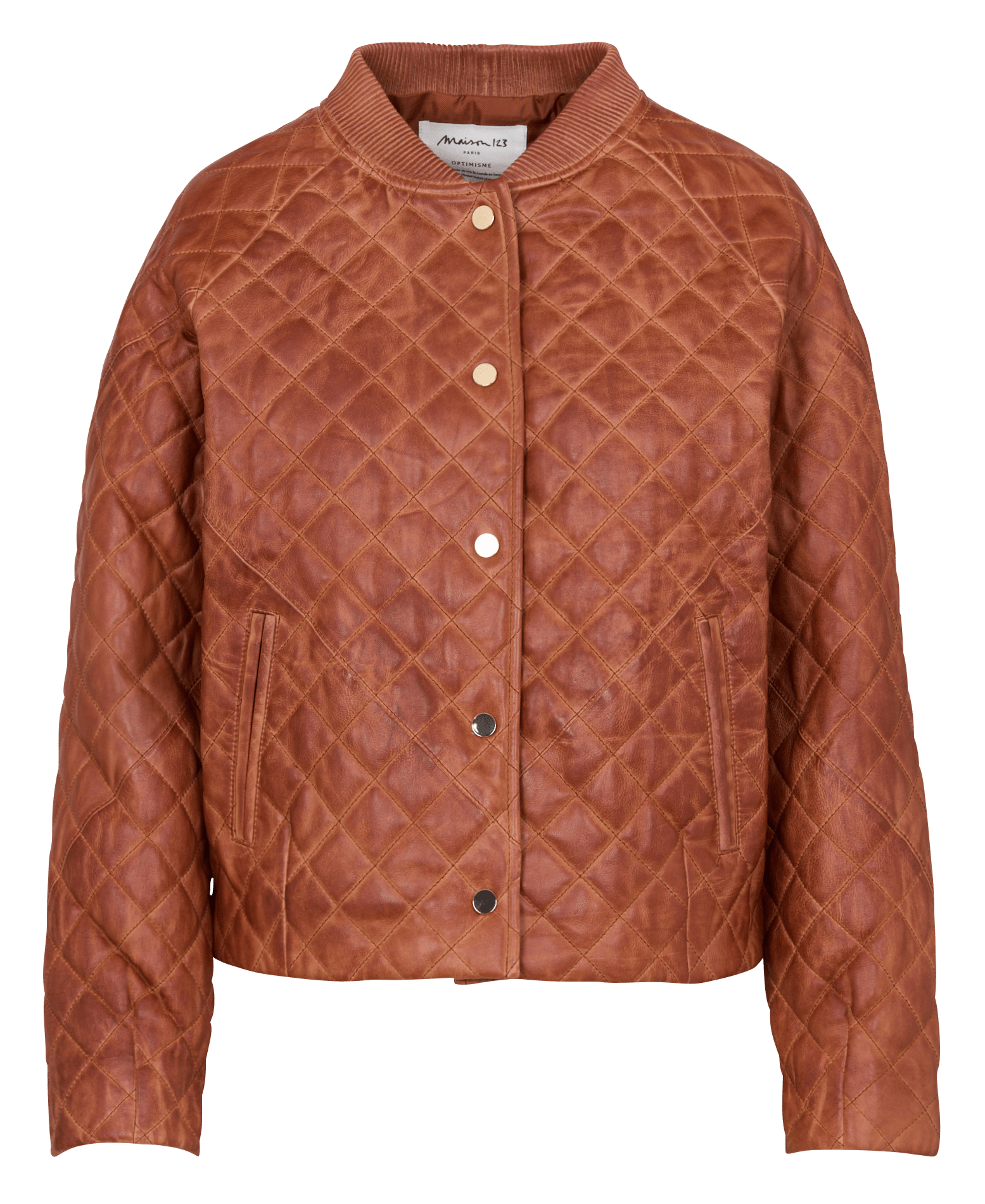 Oversized quilted leather jacket MAISON 123 Beige