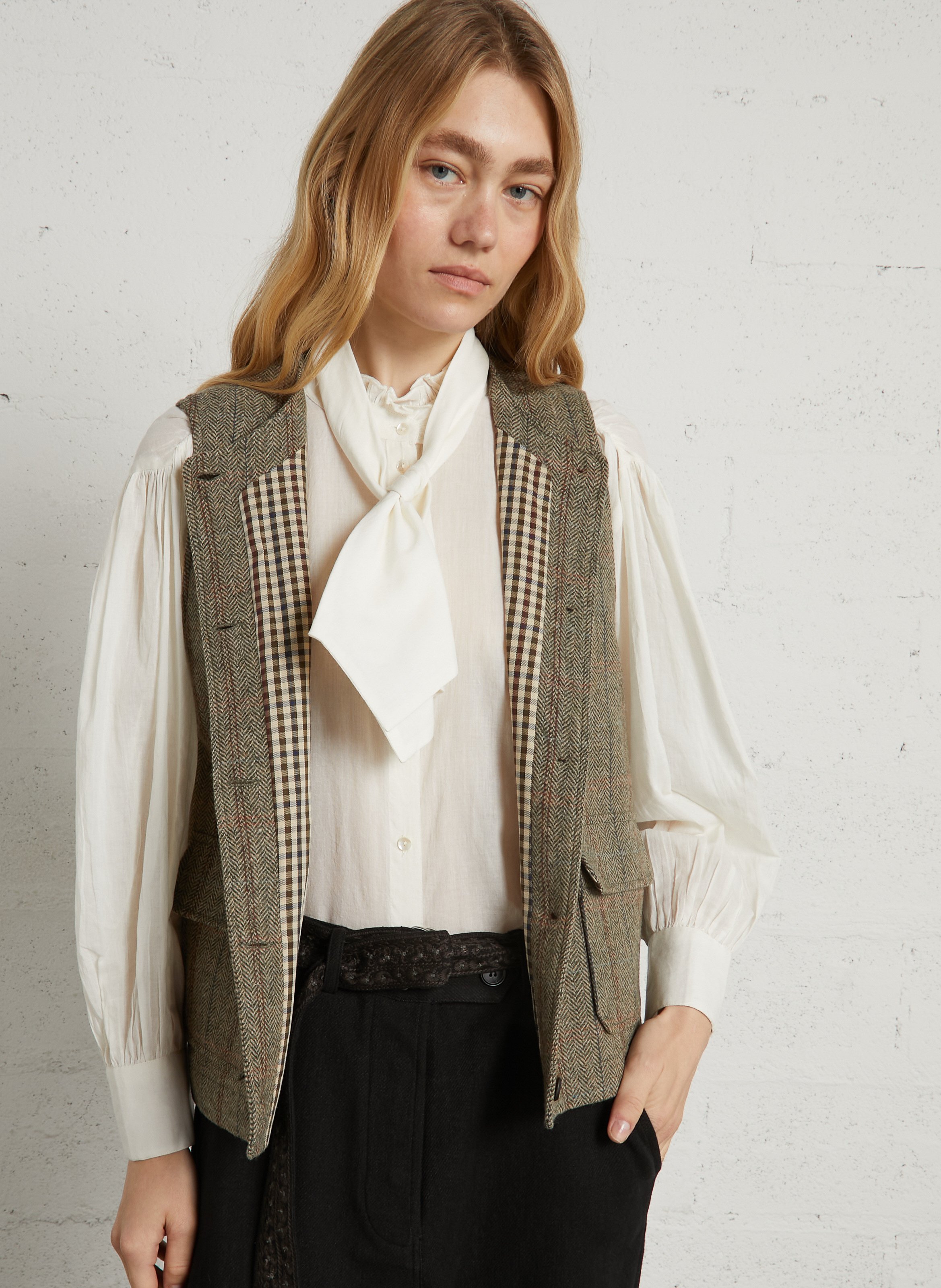 Gilet sans manches droit en laine DIEGA Kaki