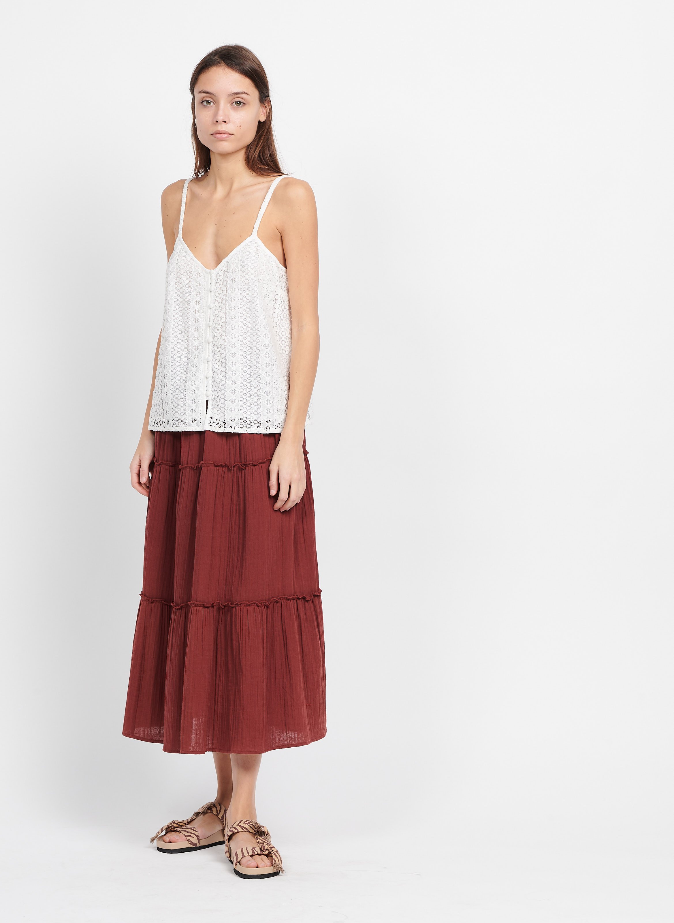 Cotton Gauze Midi Skirt Marron Petite Mendigote Women Place des