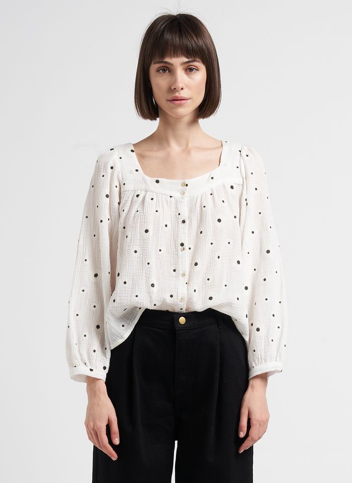 Embroidered Square-neck Blouse Blanc Casse I Code - Women