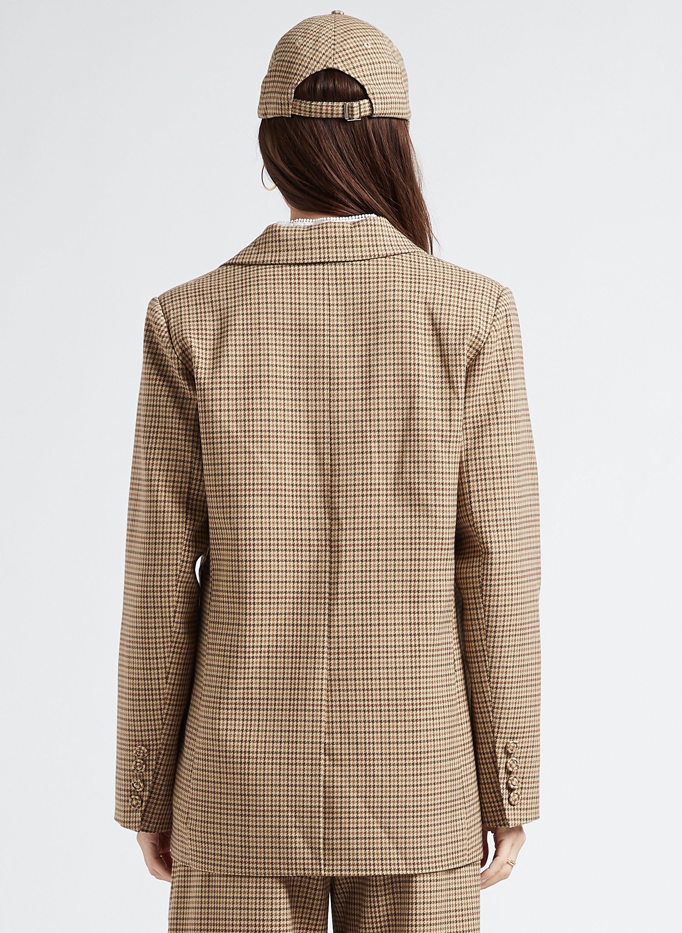 Blazer droit motif pied de poule Marron