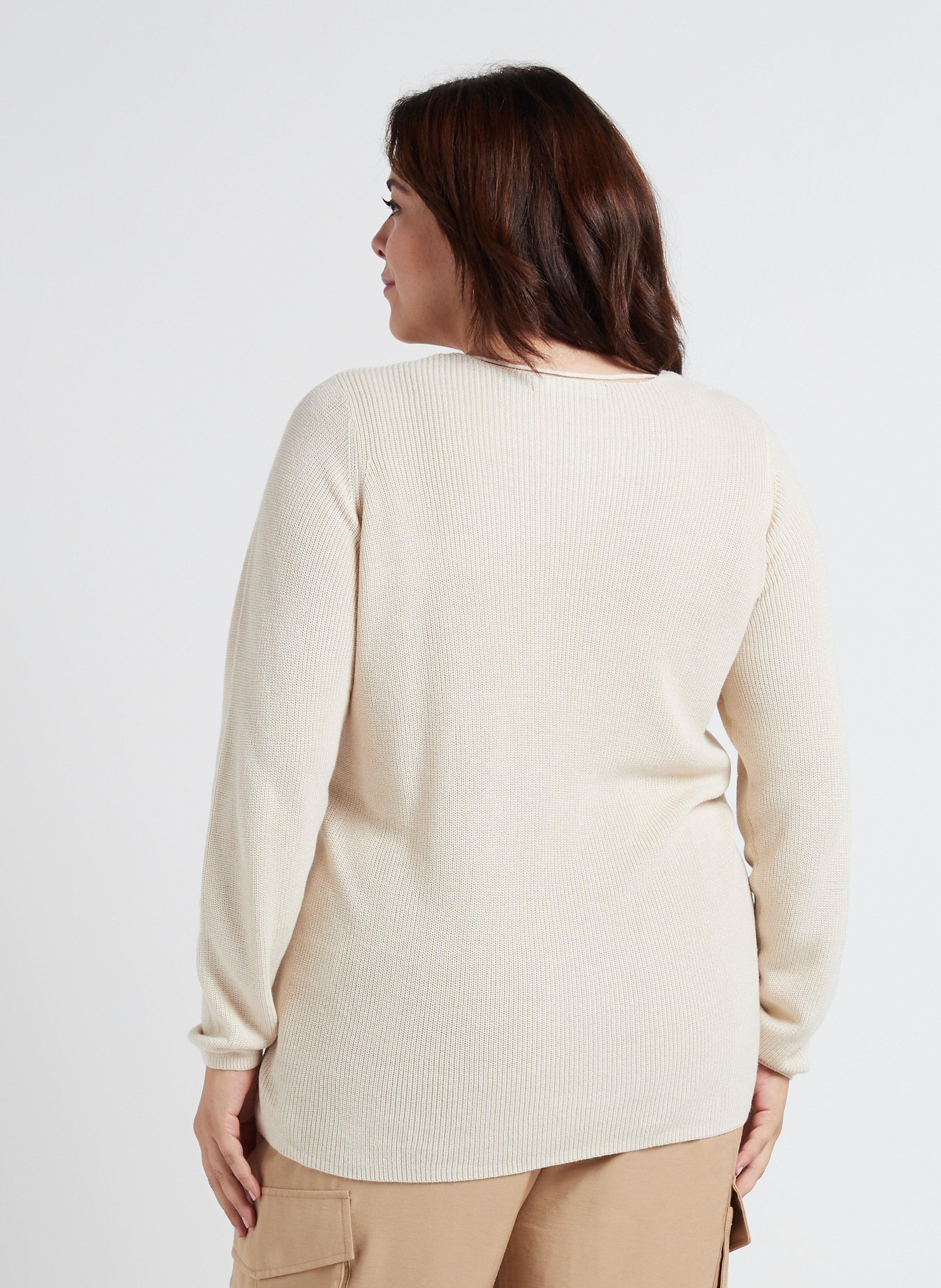 Straight V-neck sweater VERO MODA CURVE Beige