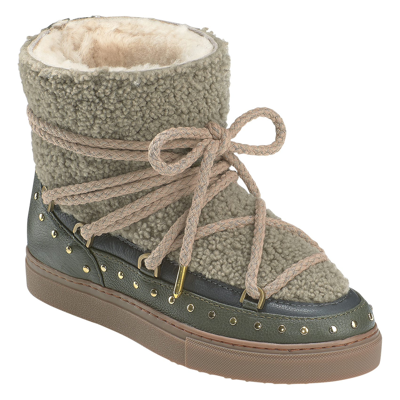 Bottines fourrées bi matière à clous  INUIKII Vert