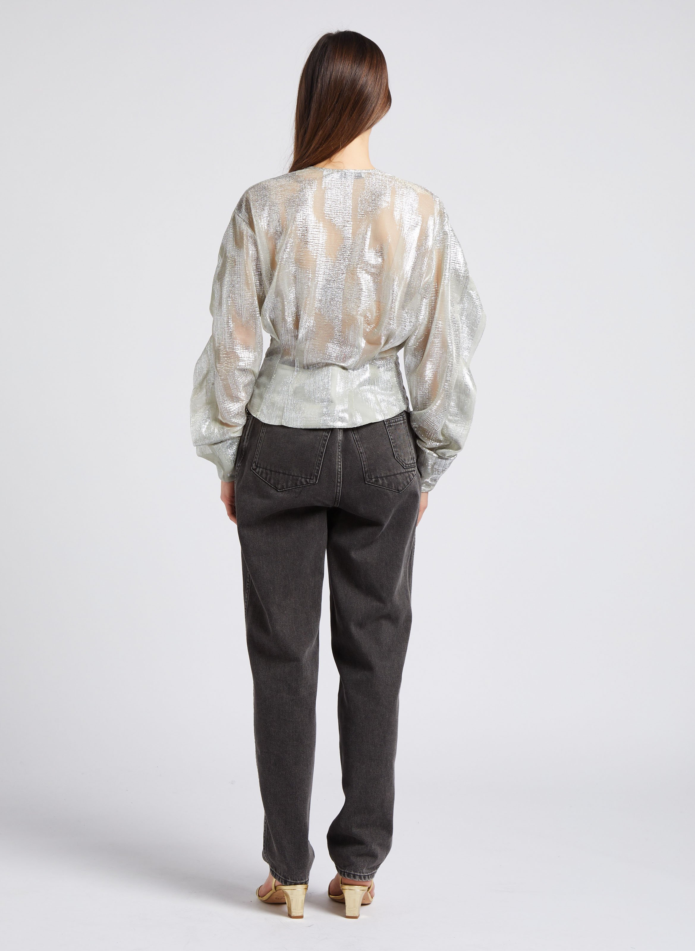 Metallized V-neck jacquard top IRO Silver