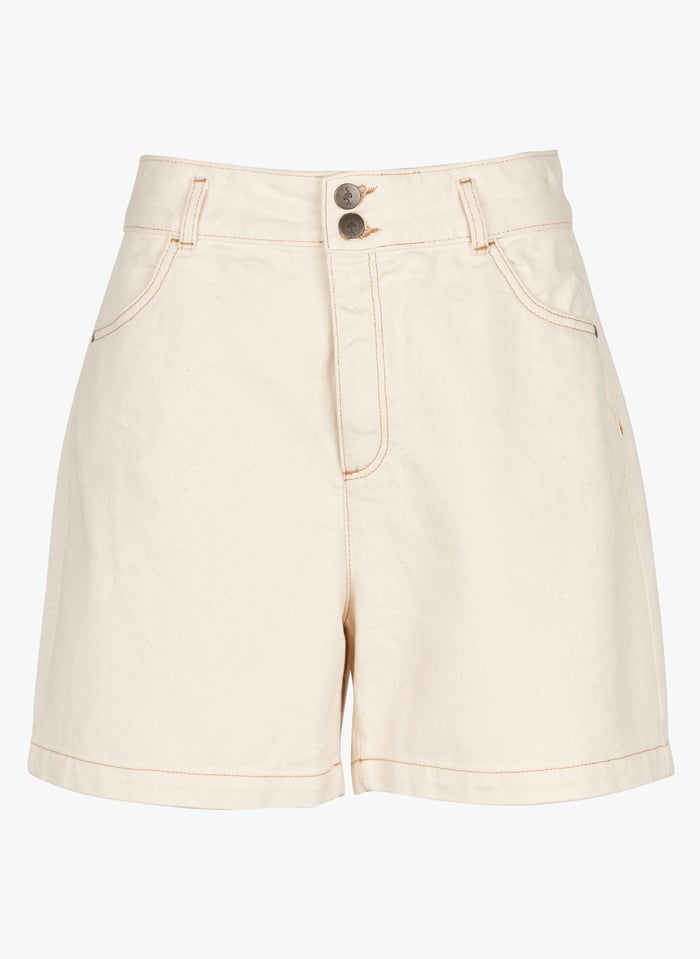 Shorts in jeans a vita alta maculati Bianco