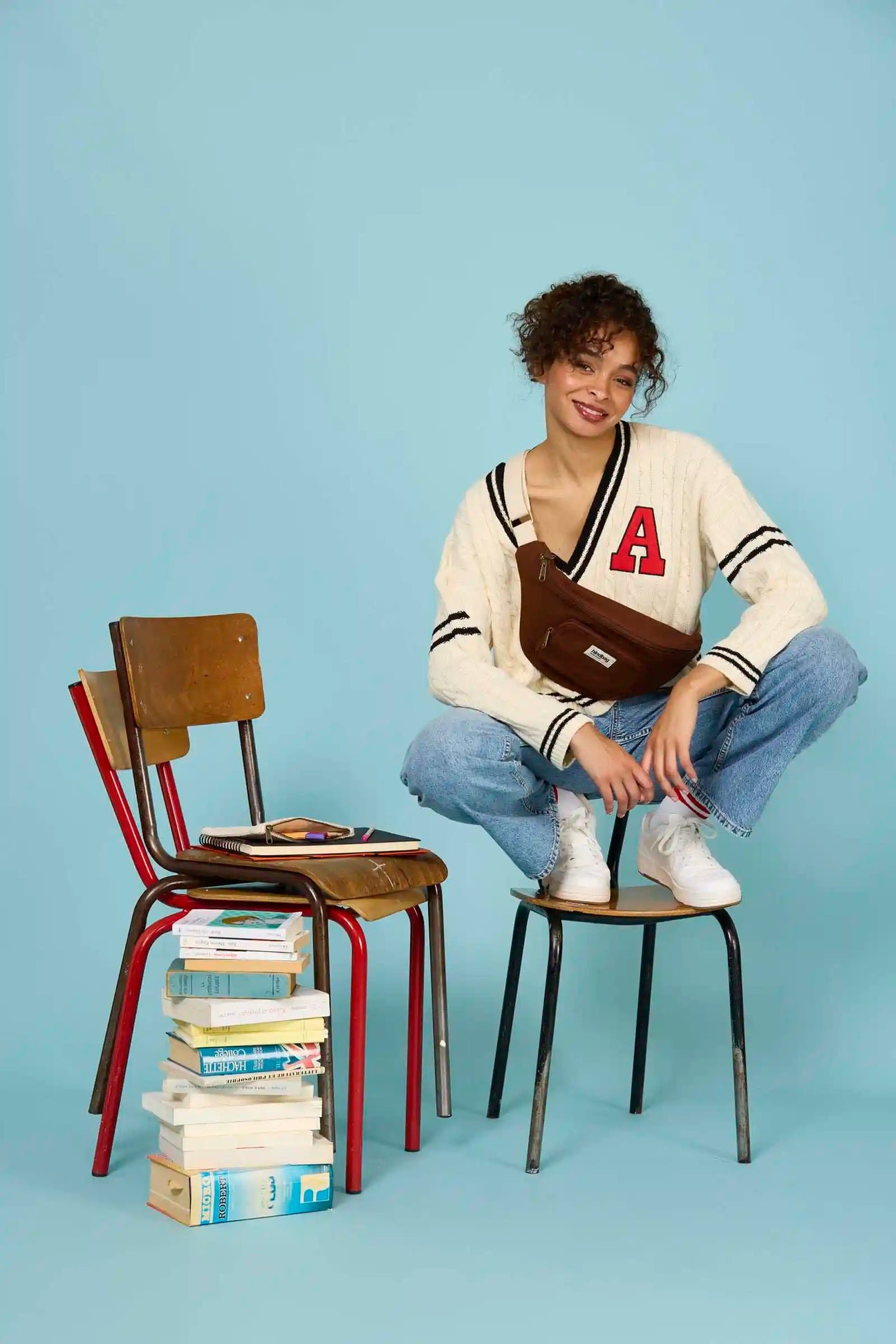 Cotton waist bag Brown