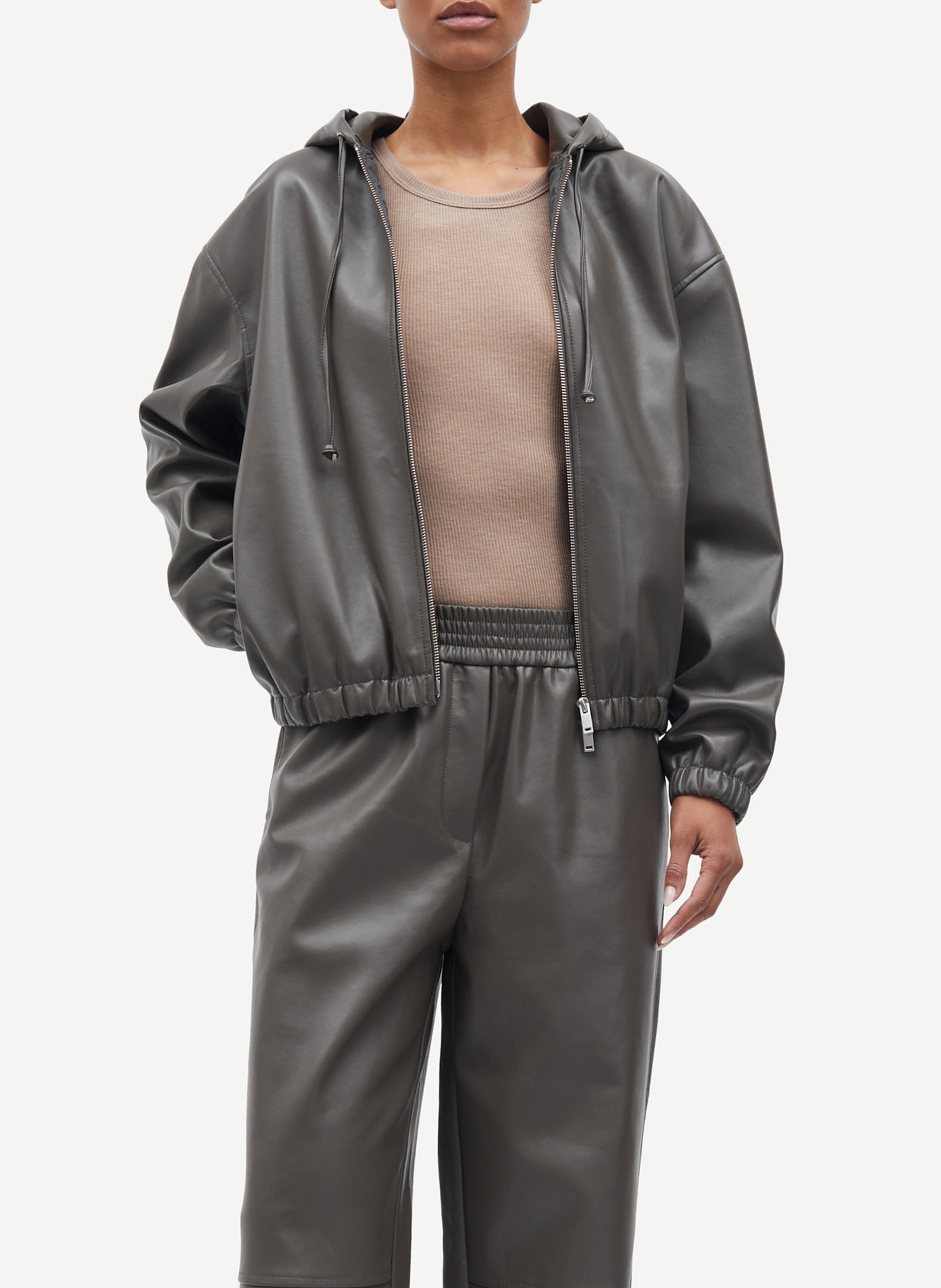 Leren jack met capuchon SAMSOE SAMSOE Beige