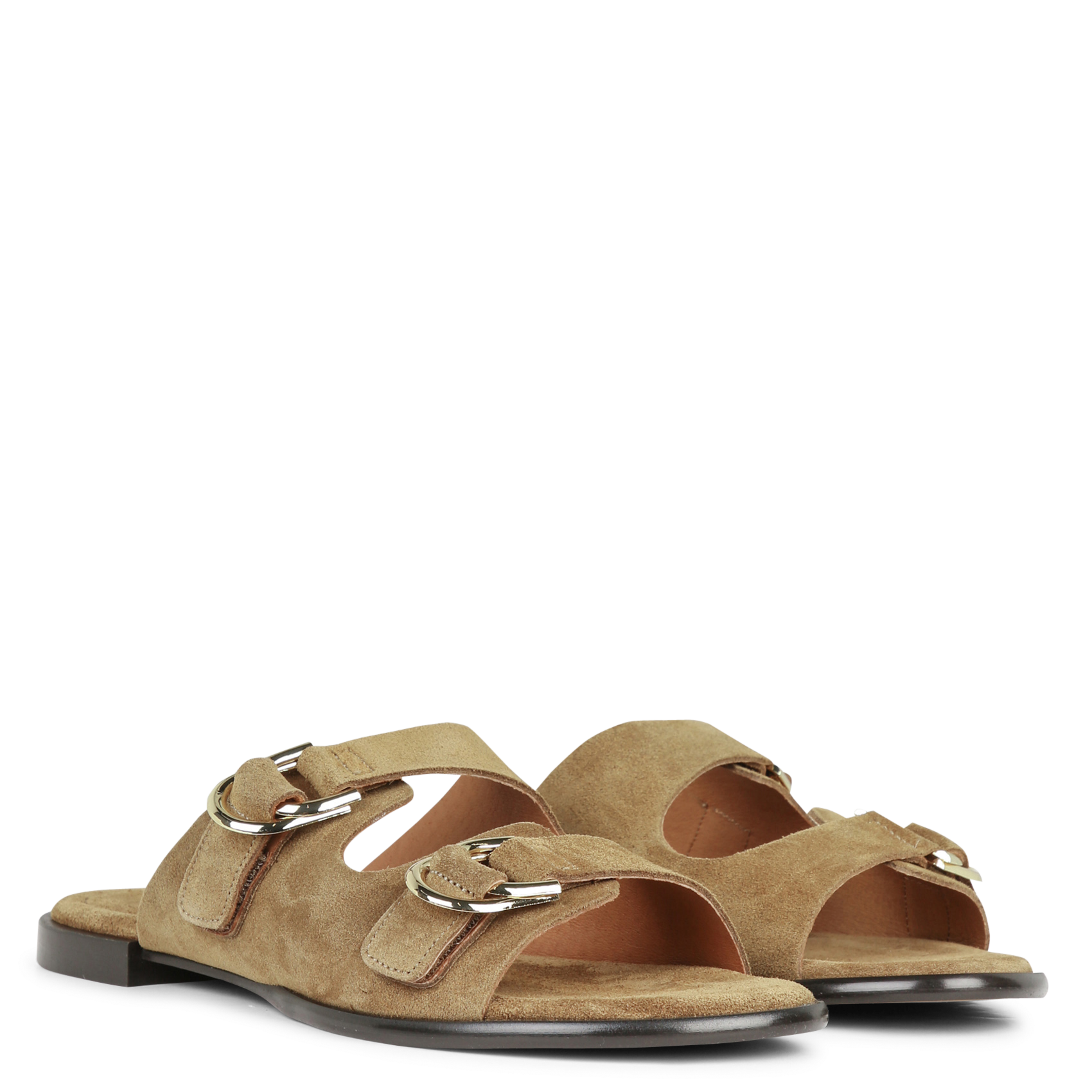 Avarca Berlin - Flache Ledersandalen mit Samt MELLOW YELLOW Braun