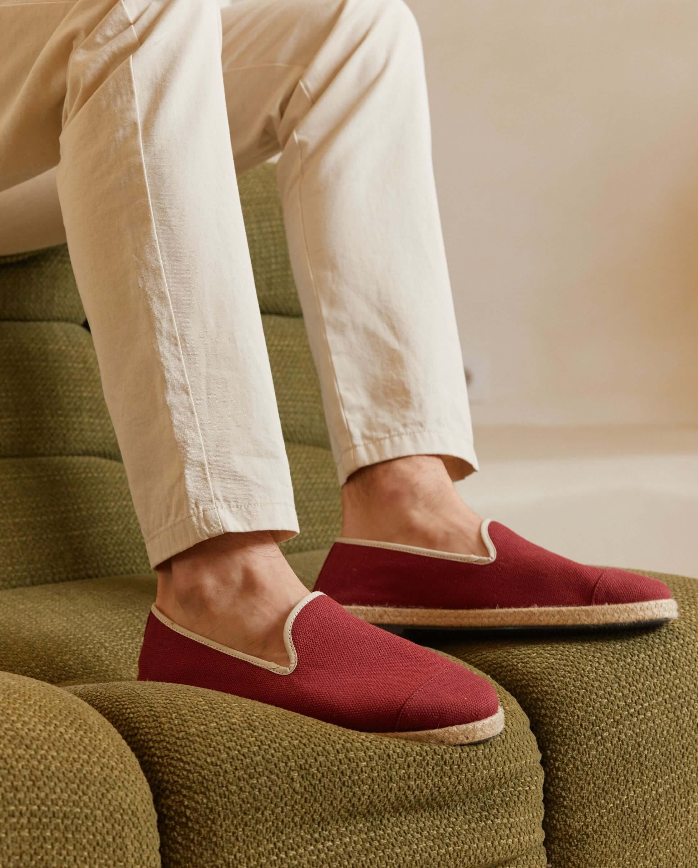 Men's cotton espadrilles, burgundy beige ANGARDE Red