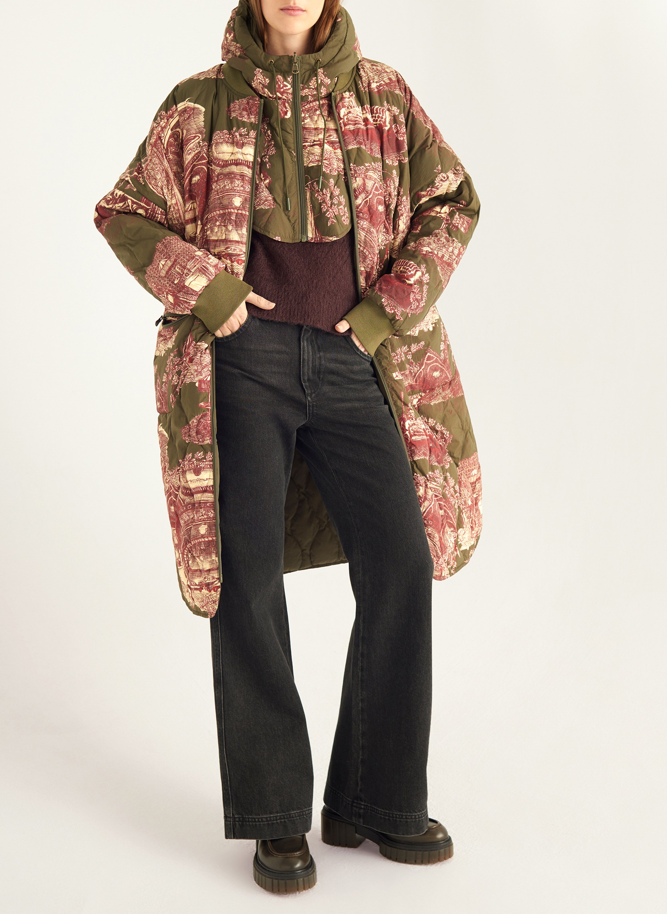 Manteau col teddy impirmé réversible COTELAC Vert