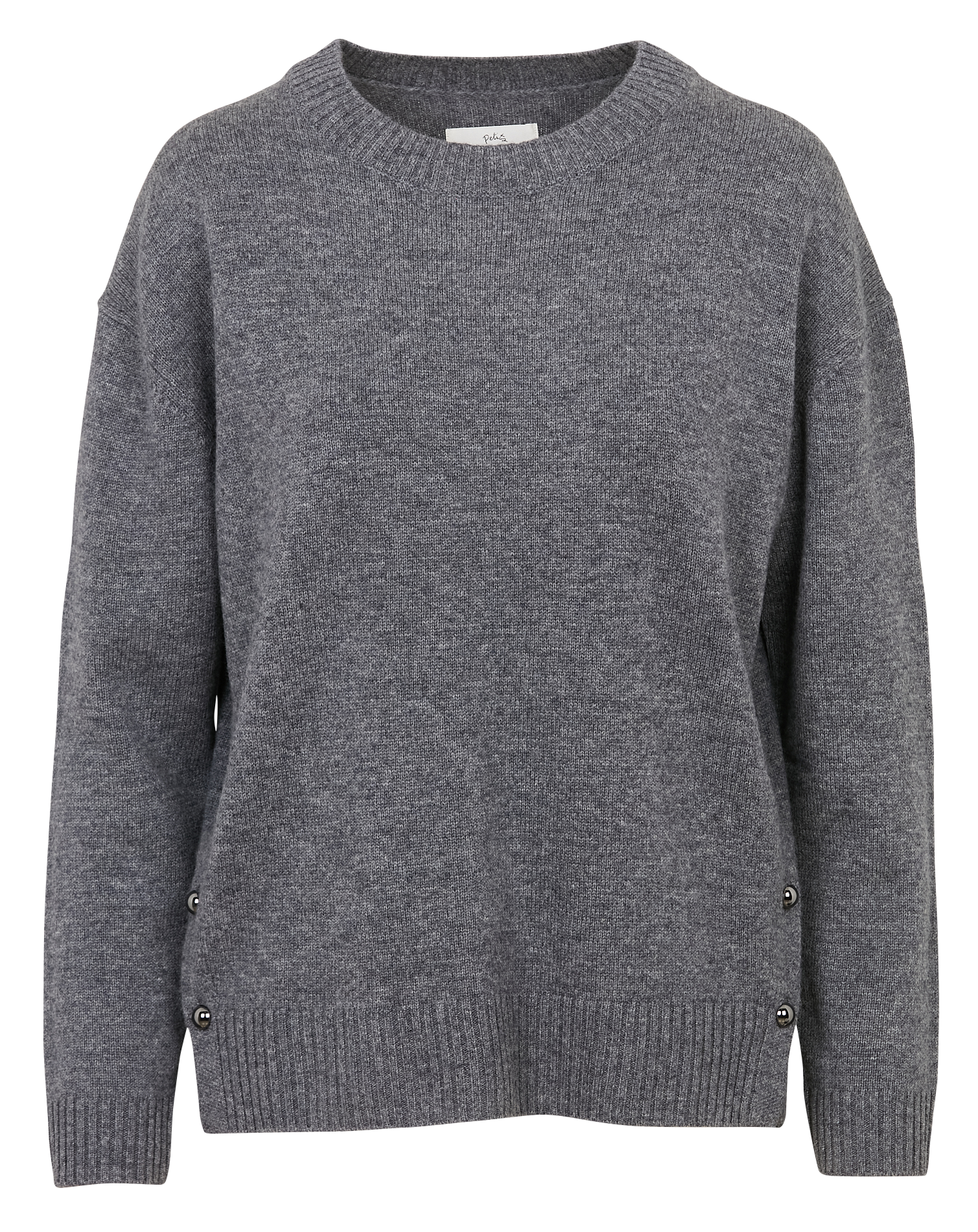 Pull col rond uni avec boutons en laine DES PETITS HAUTS Gris