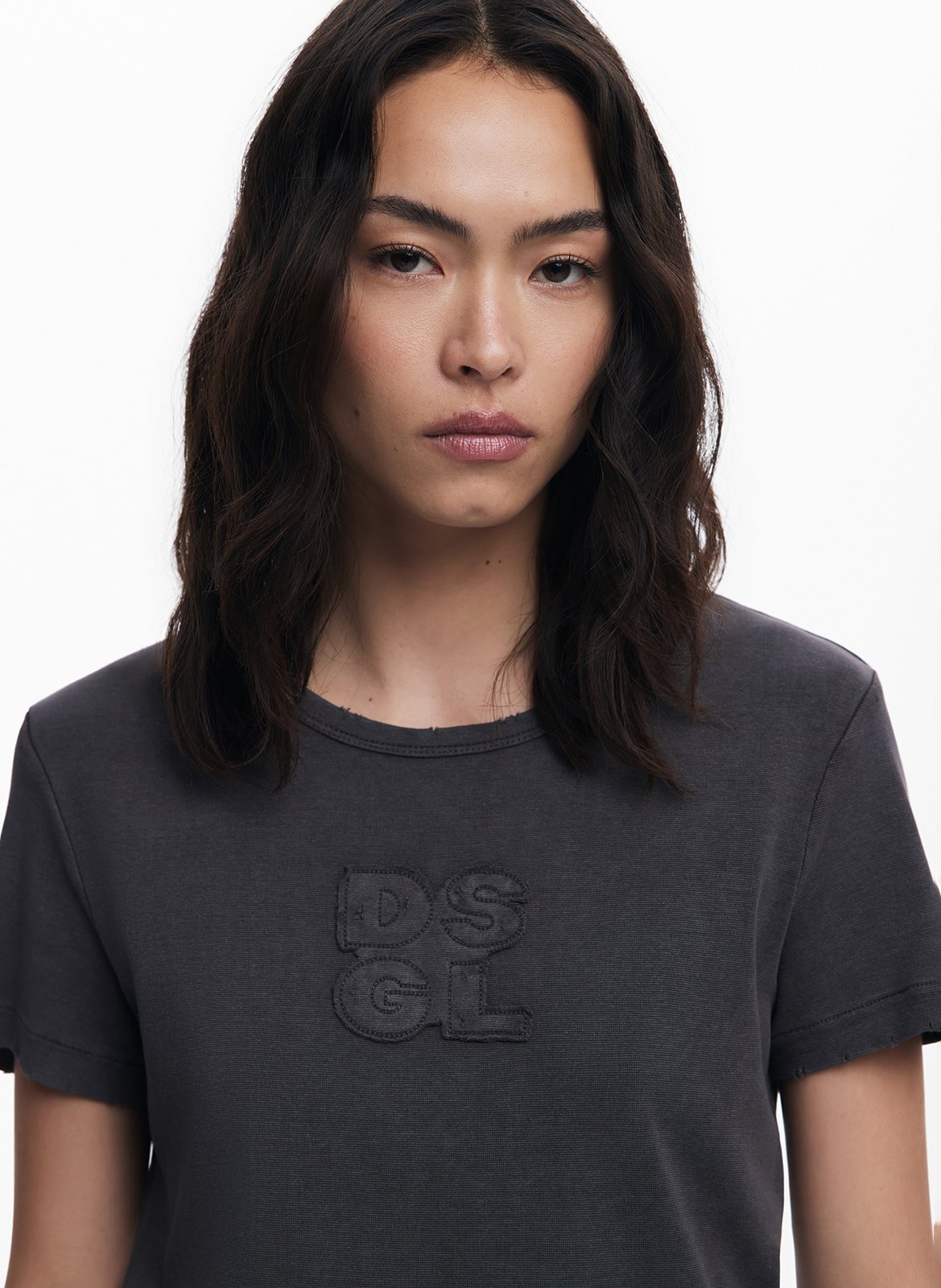 Tee-shirt col rond en coton mélangé DESIGUAL Noir