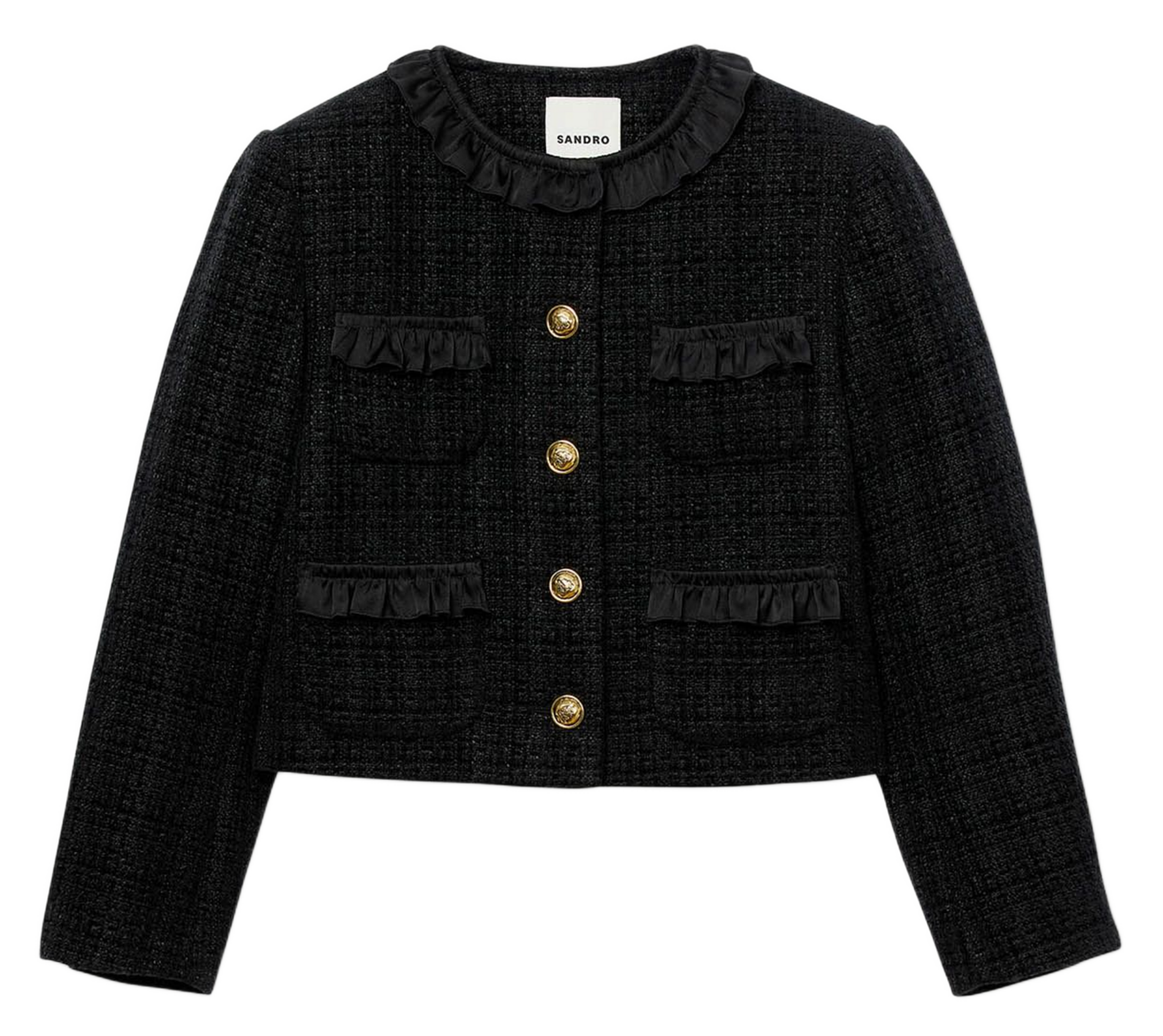 Veste en tweed col rond  SANDRO Noir