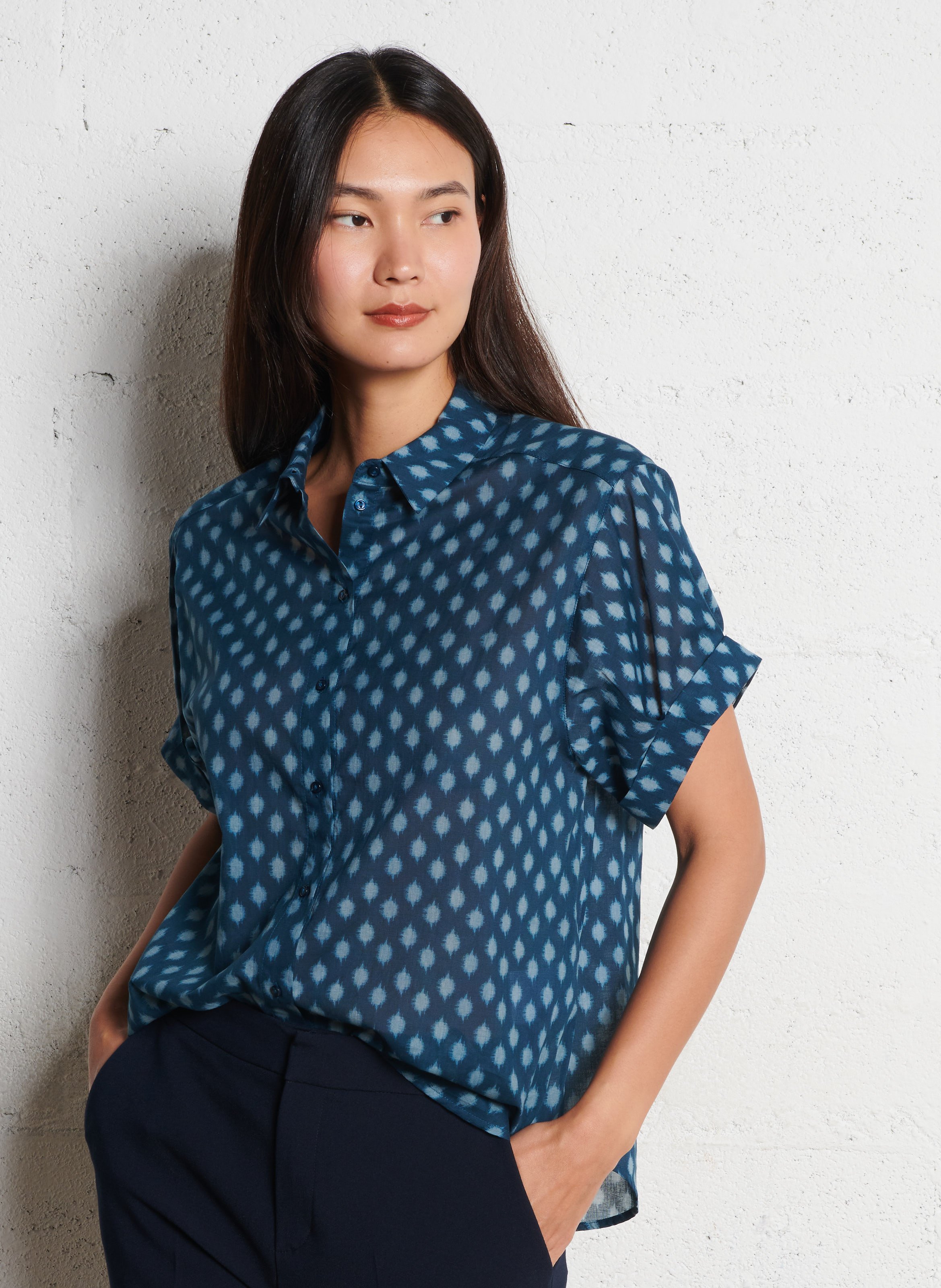 Rechte blouse met korte mouw en print SUD EXPRESS Blauw