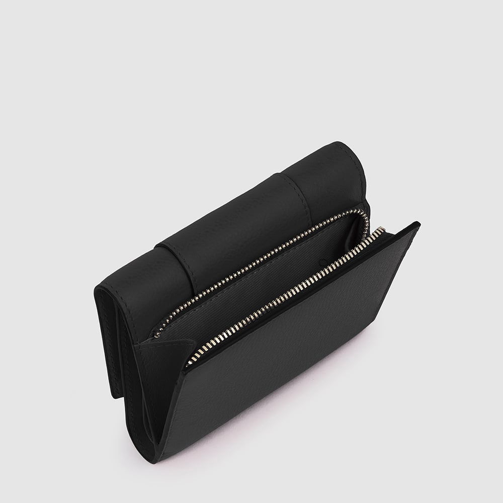 Women's 3-fold leather wallet with credit card holder and RFID protection, small size PIQUADRO Black