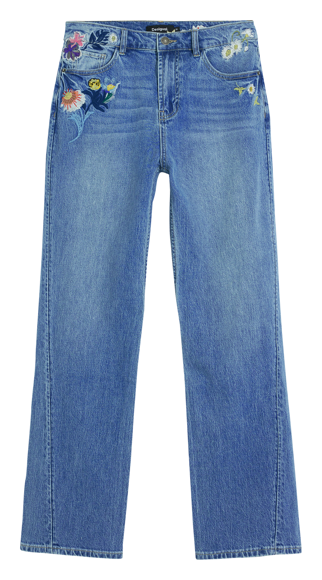 Jean droit uni à broderie DESIGUAL Bleu