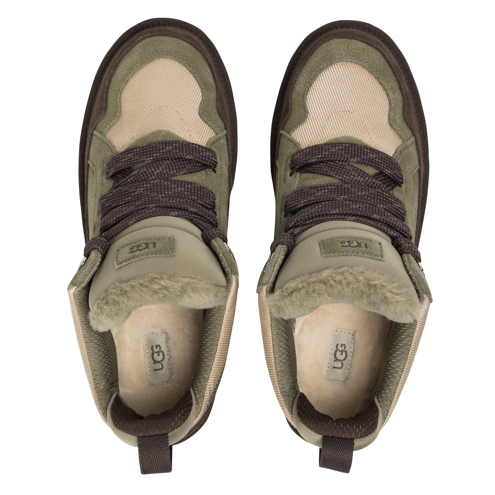 Low-top lace-up mixed leather sneakers UGG Brown