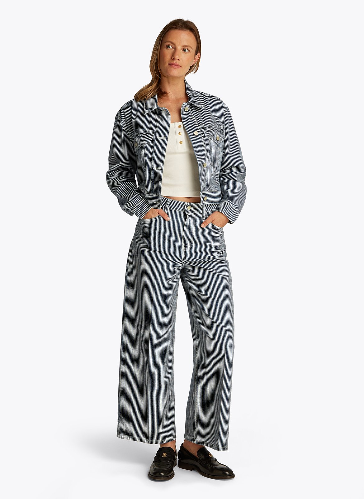 Pantalon droit rayé en coton  TOMMY HILFIGER Bleu