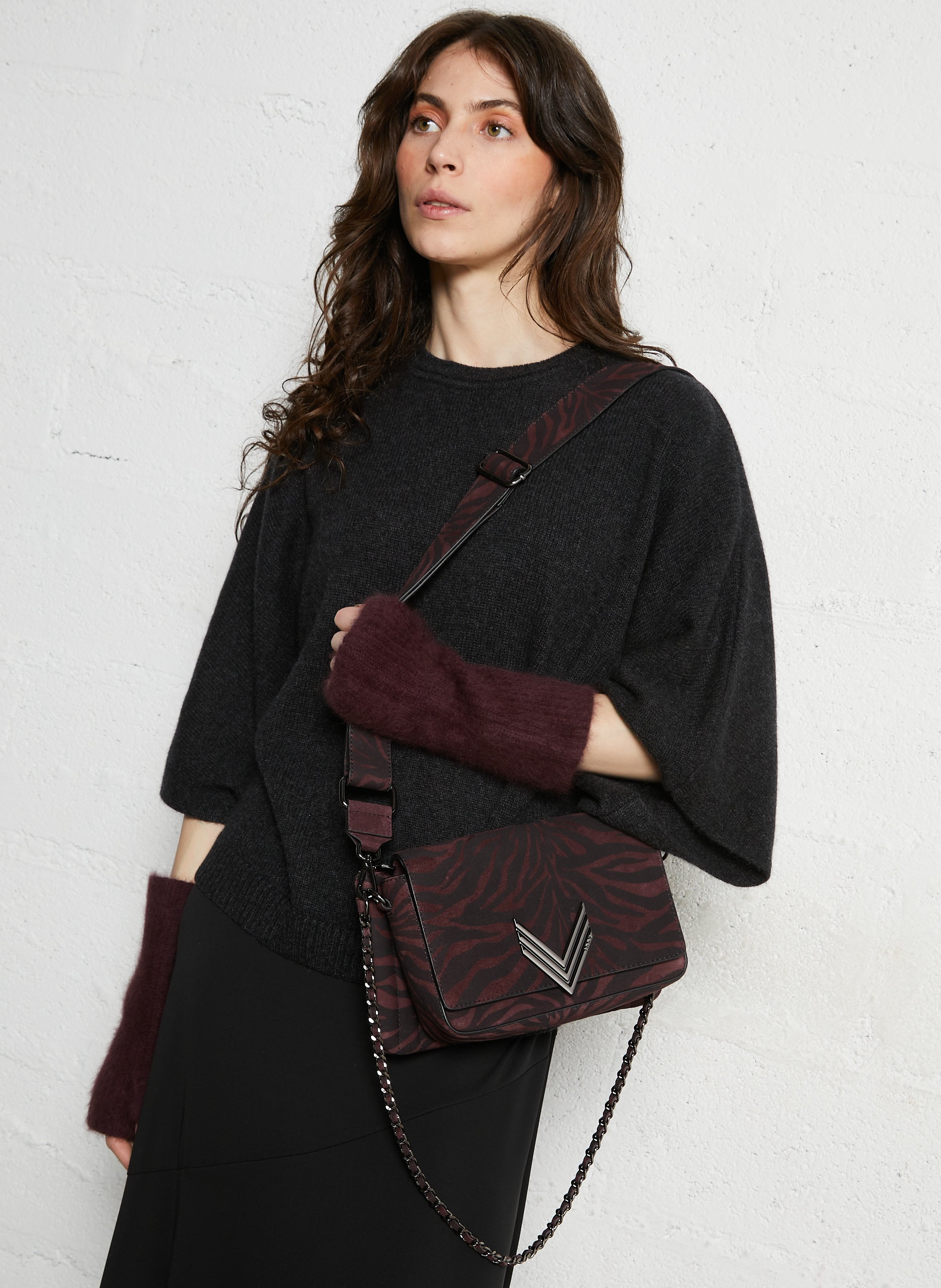 Zebra print leather crossbody bag IKKS Purple