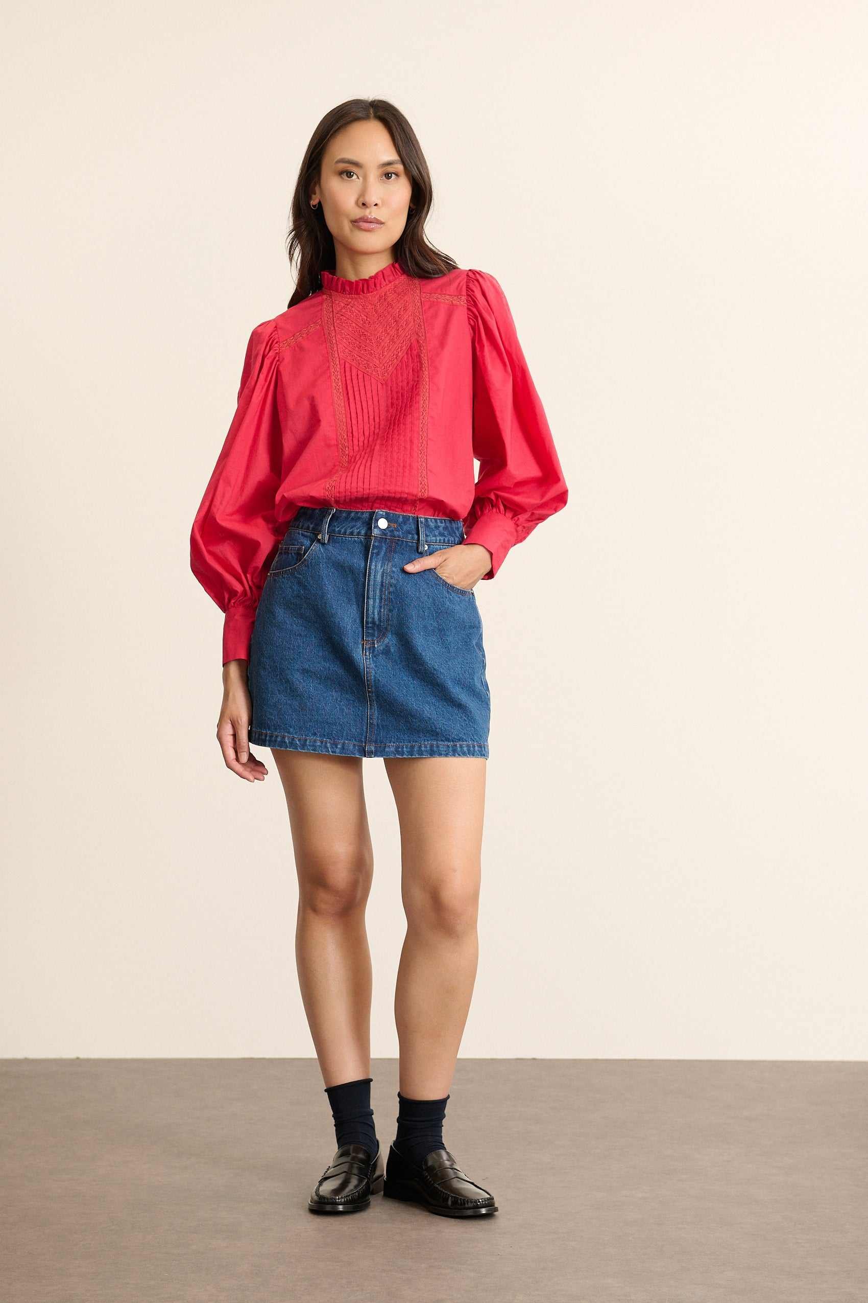 Blouse with lace ruffled collar GARANCE PARIS Red