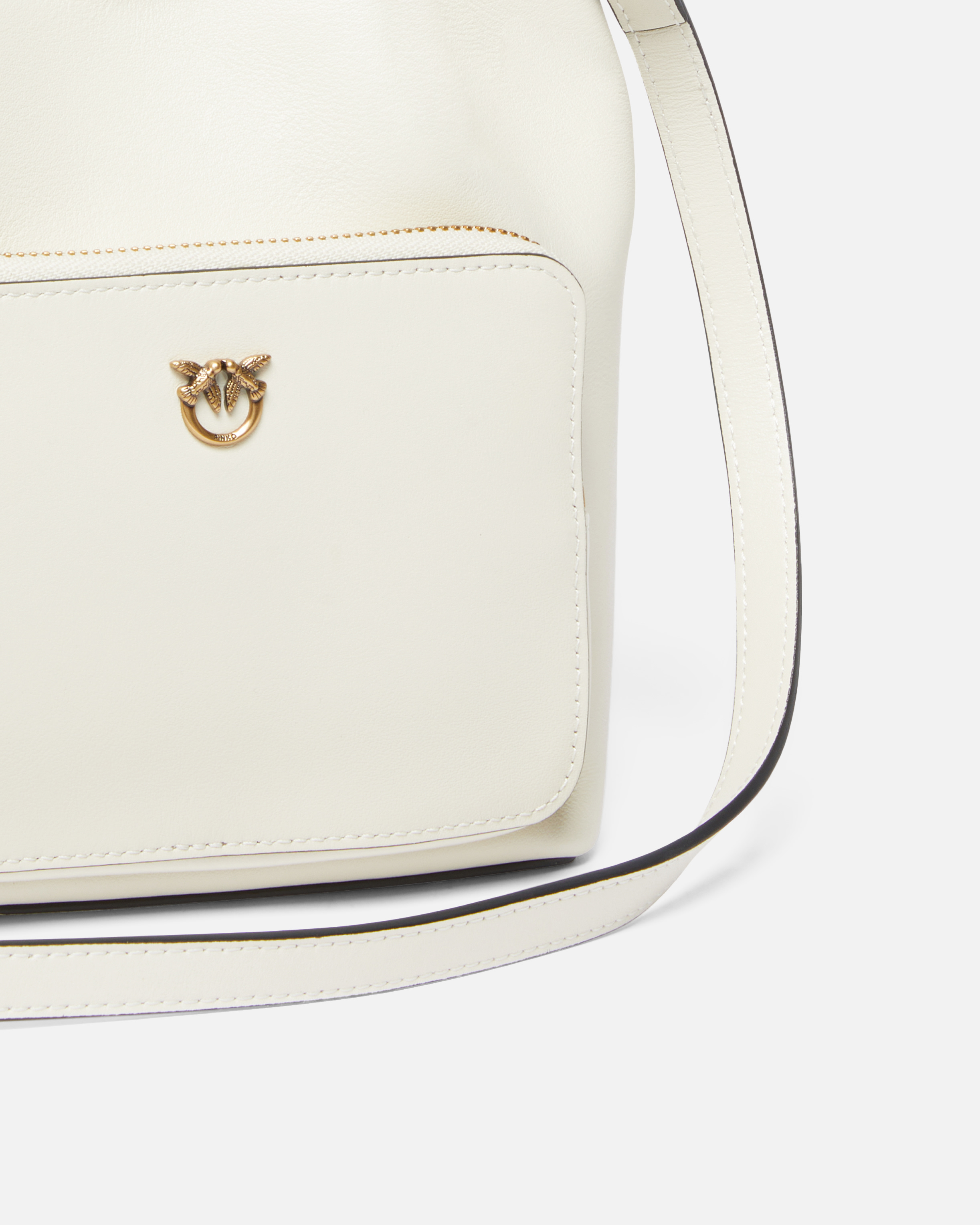 Small leather cargo bucket bag with lacing detail PINKO White