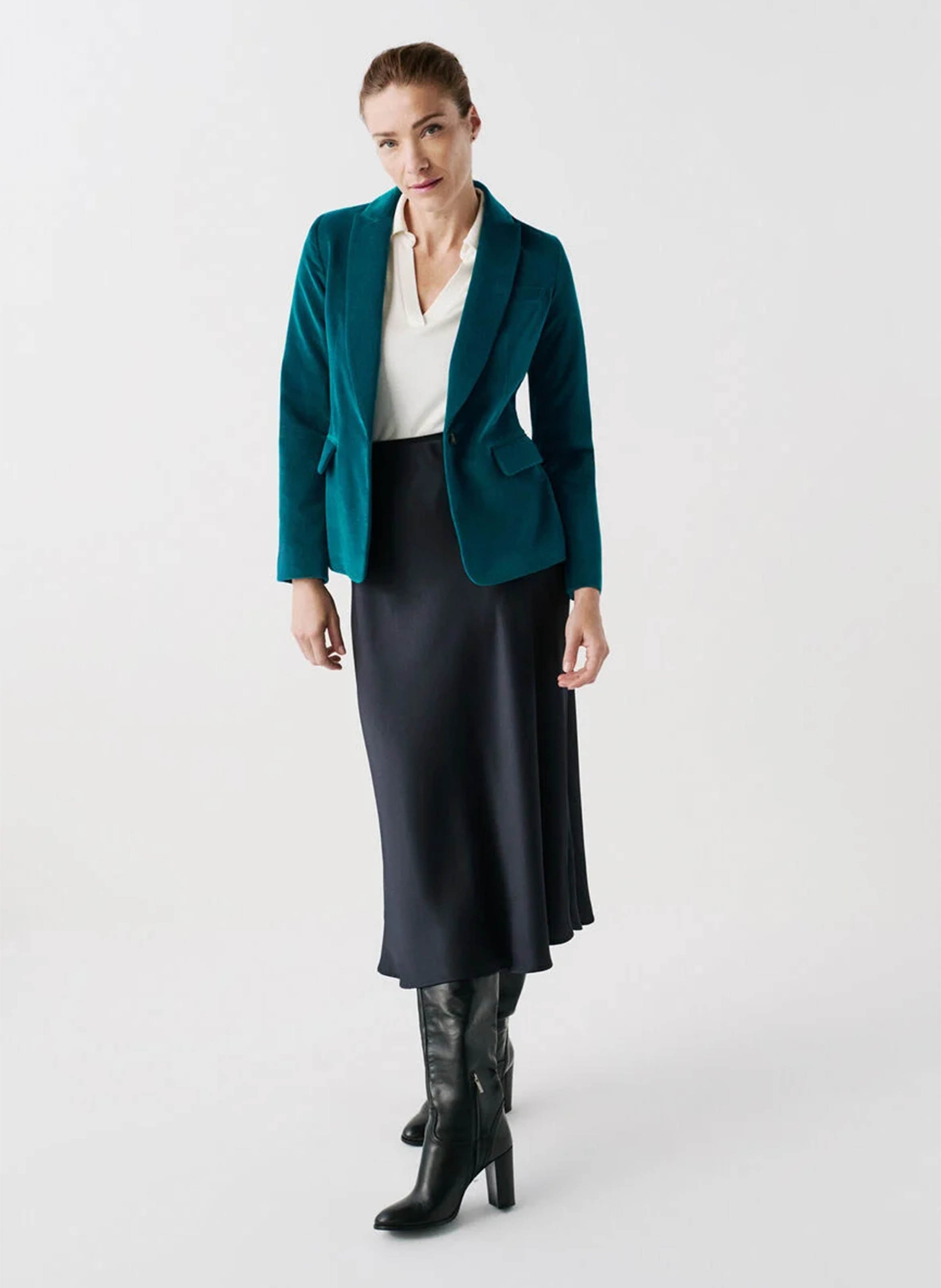 Baumwollblazer in Samtoptik Blau