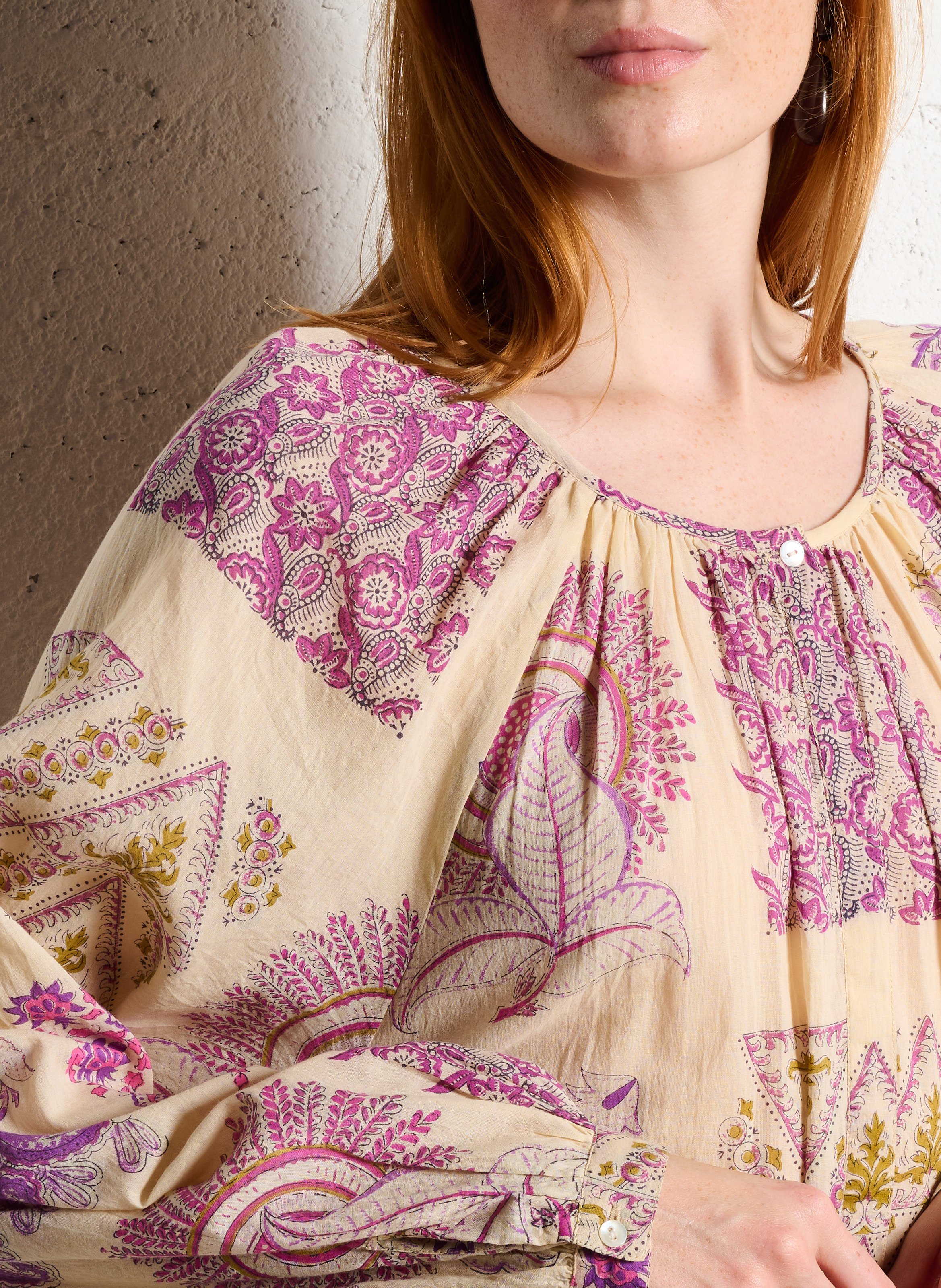 Robe longue col rond imprimé ANTIK BATIK Beige