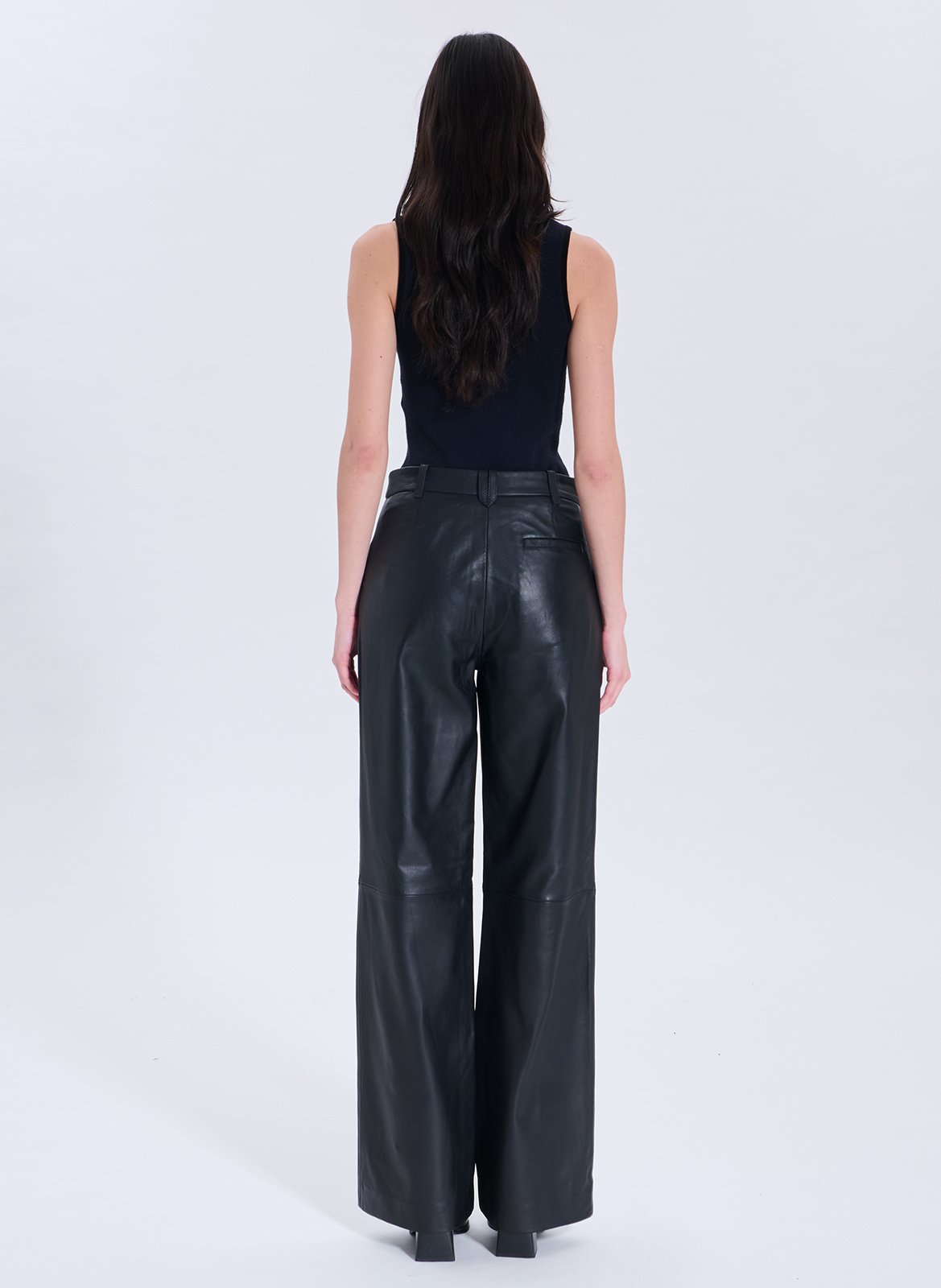 High-waisted wide-leg leather pants ZAPA Black