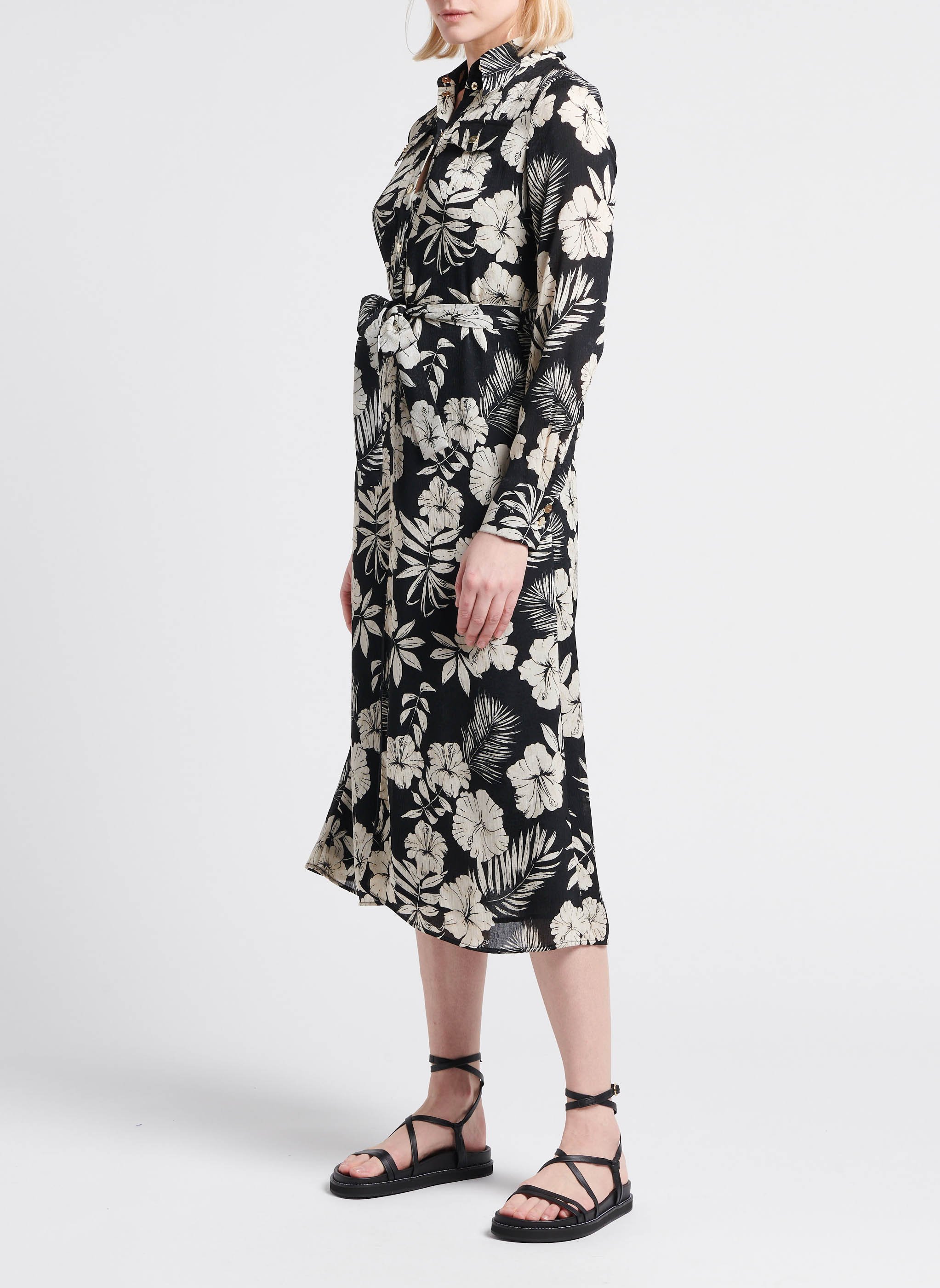 Robe midi col classique imprimée  PINKO Noir