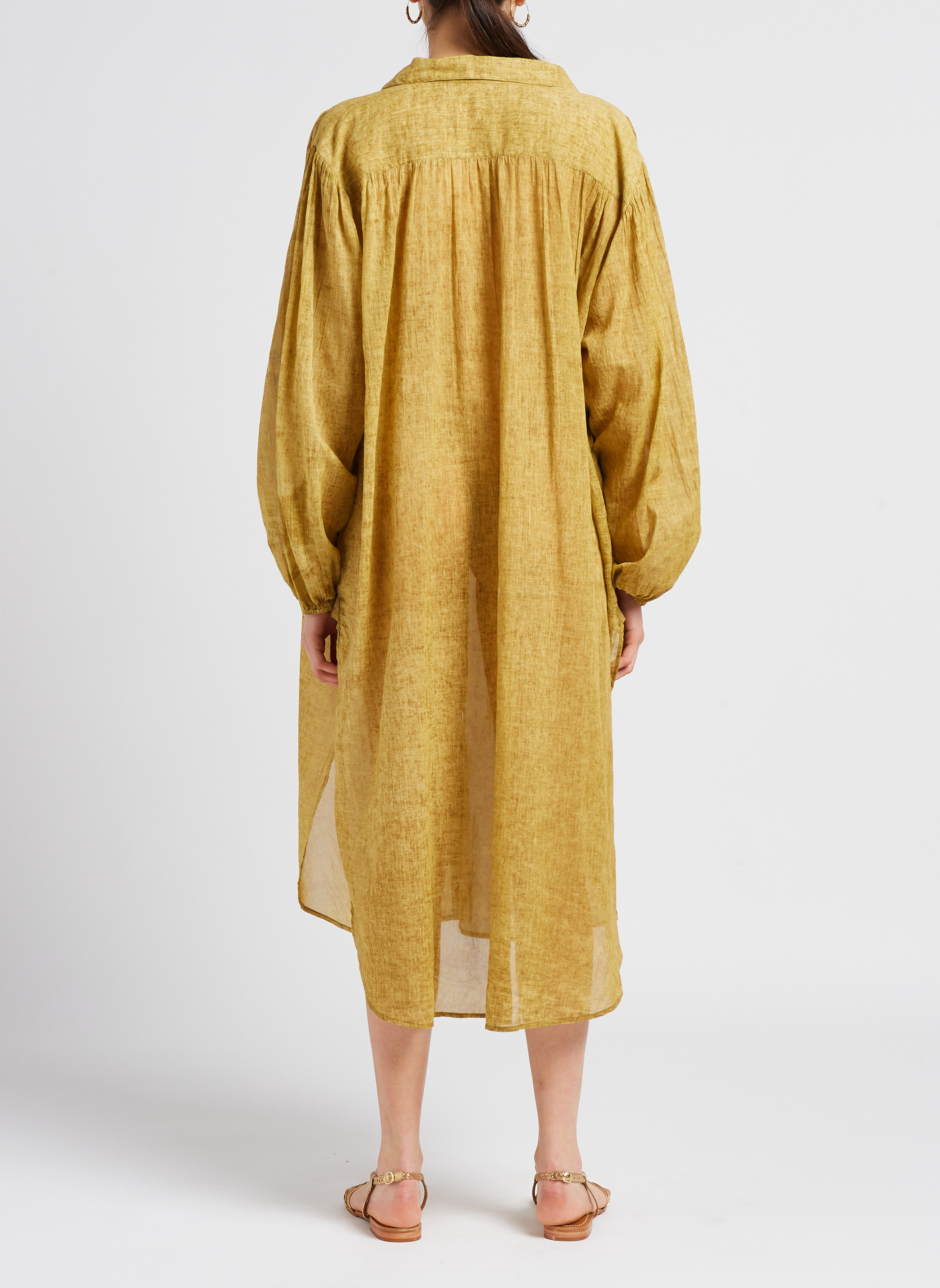 Lange, katoenen jurk met klassieke kraag MES DEMOISELLES Bruin