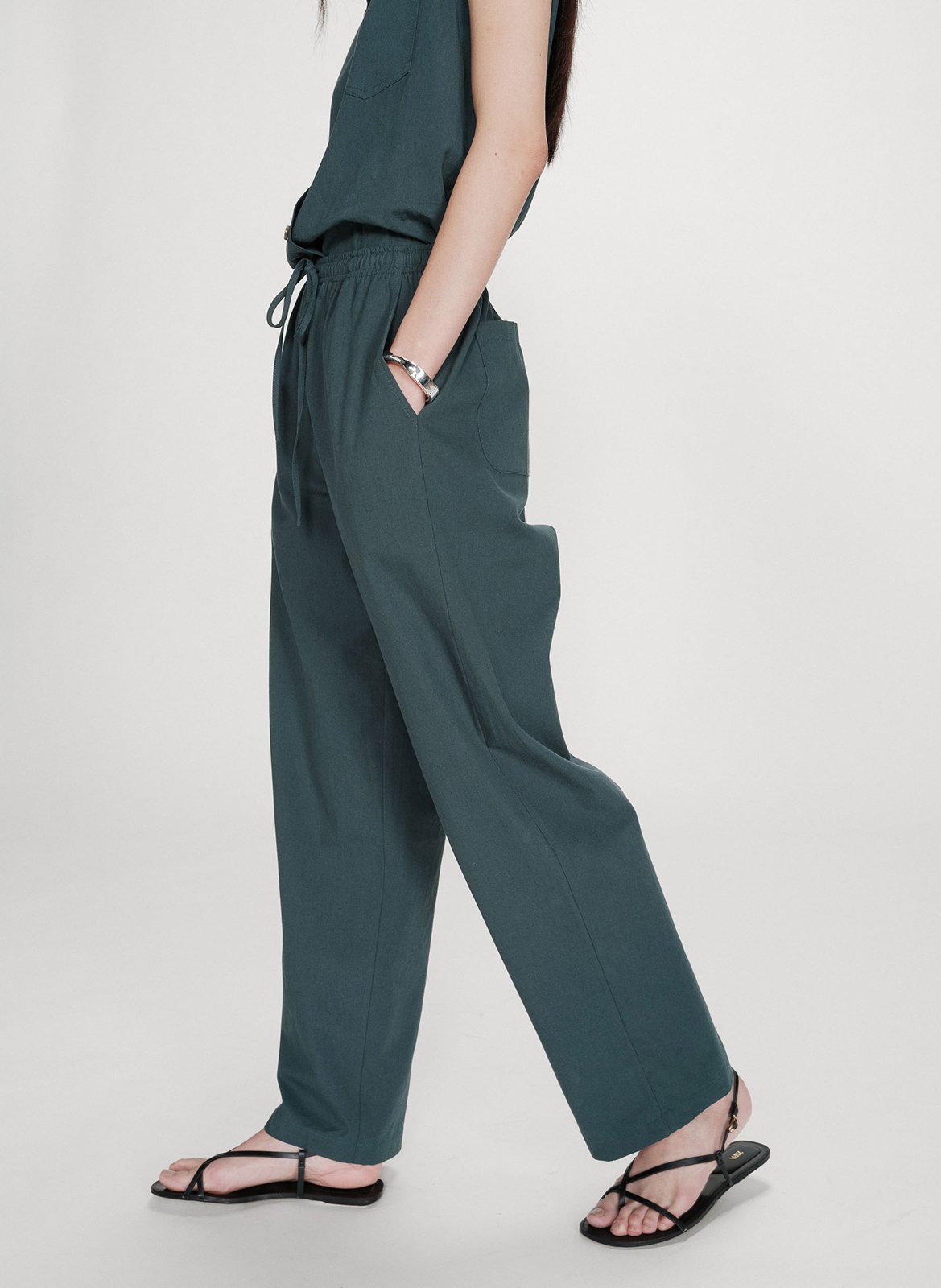 Pantalon droit élastiqué uni en coton GRACE ET MILA Vert