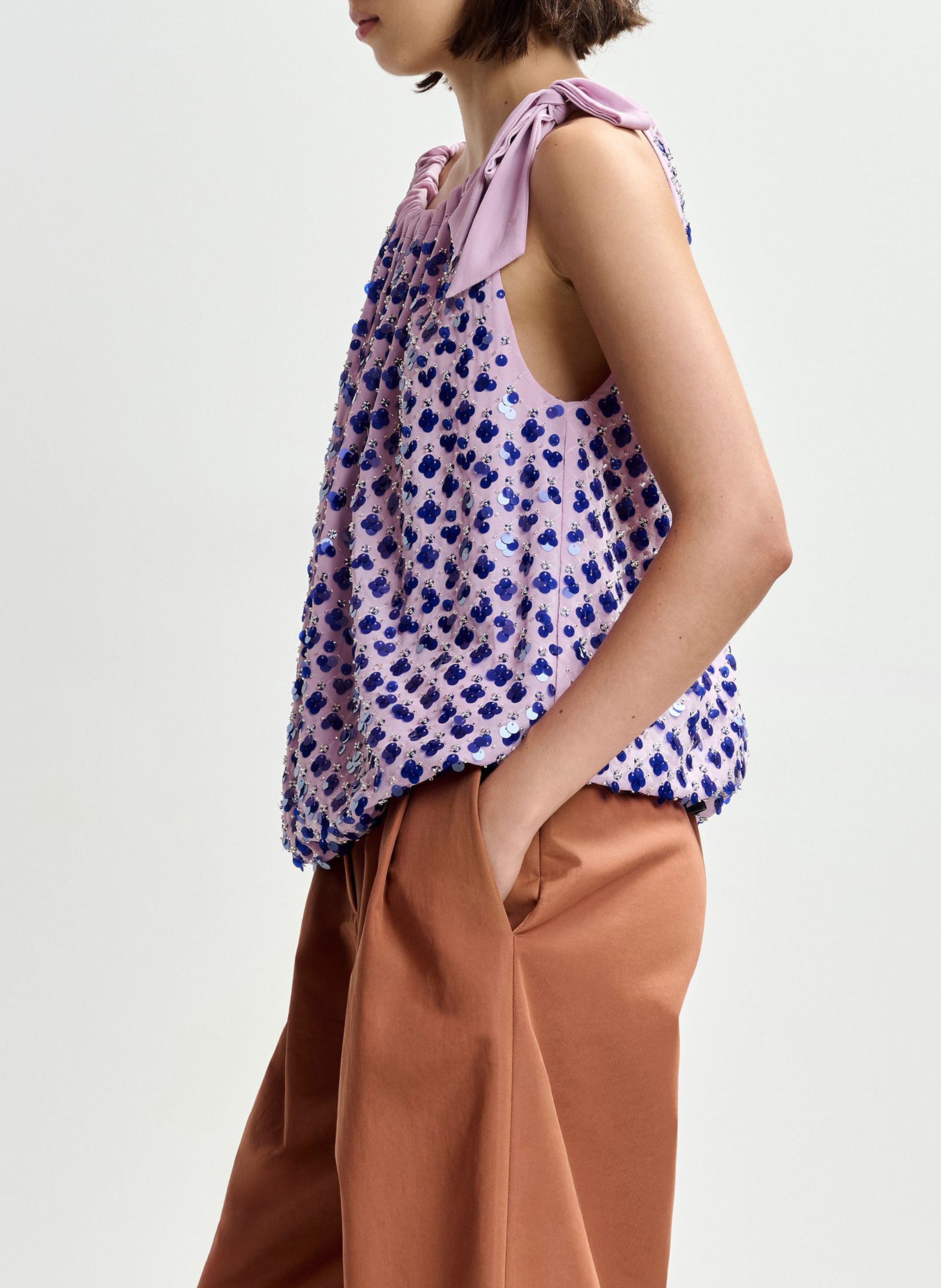 Oversize-Top mit Rundhalsausschnitt und Print ESSENTIEL ANTWERP Violett