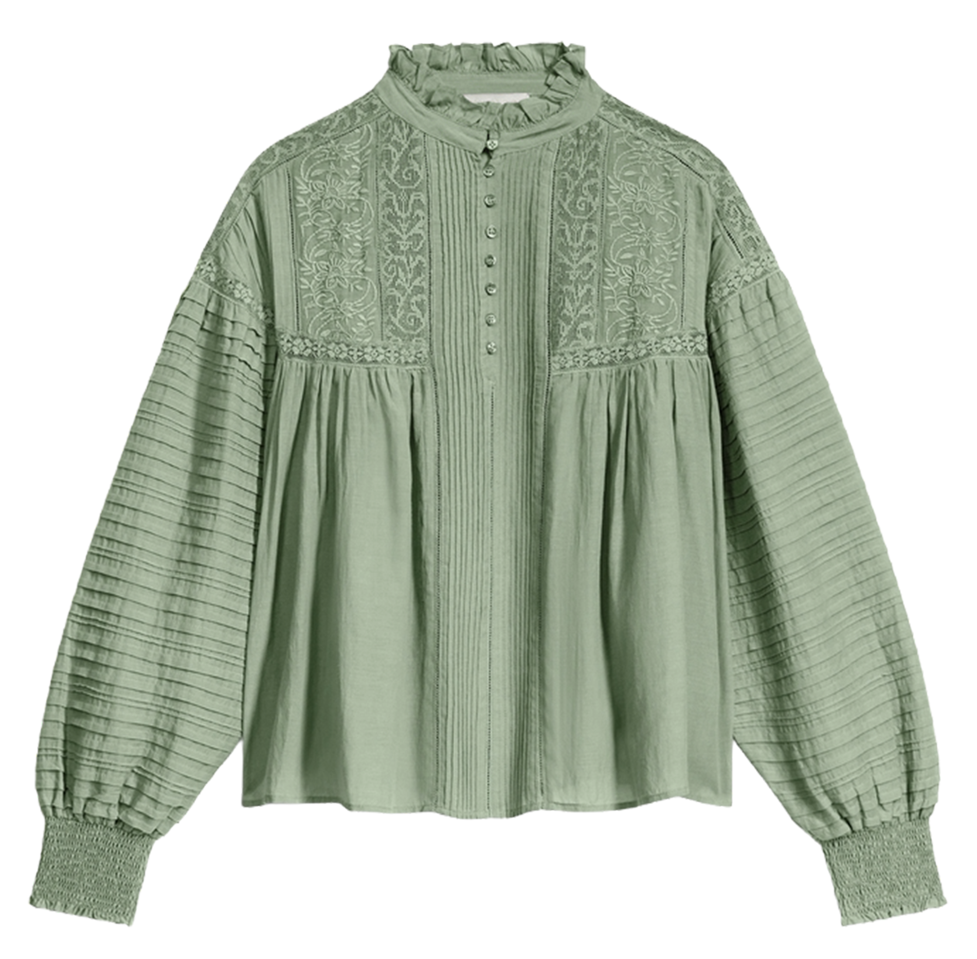 Straight Victorian collar blouse in blended cotton Green