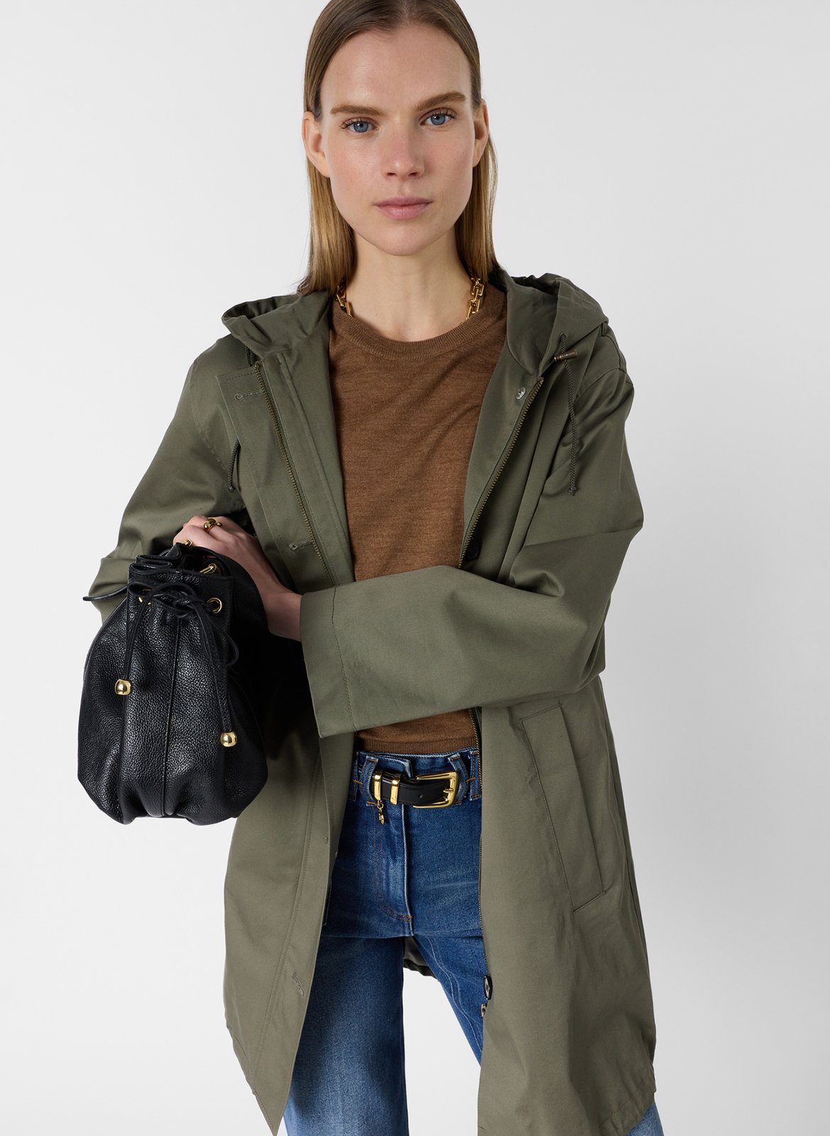 Straight round-neck parka in mixed cotton. GERARD DAREL Khaki