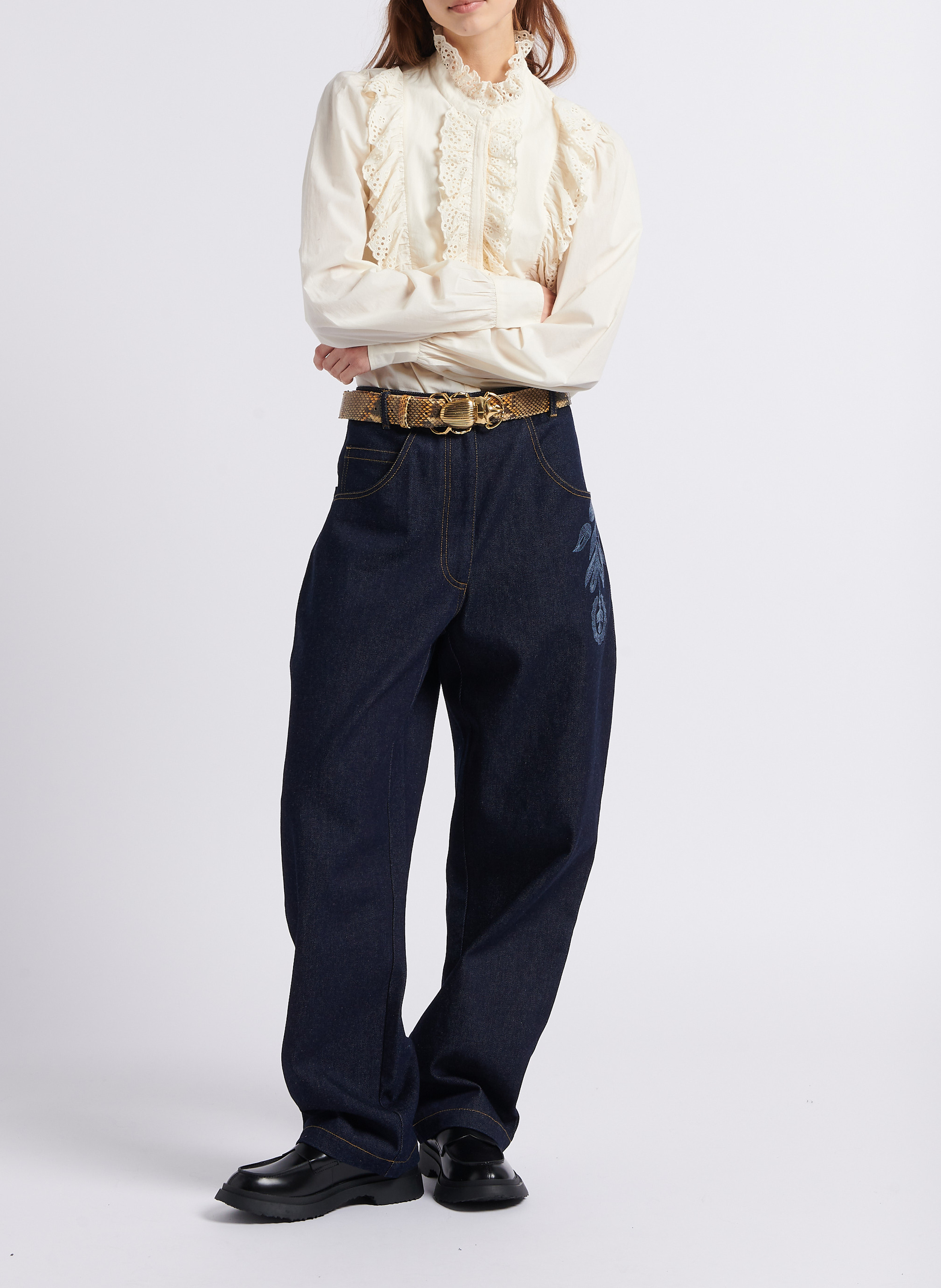 Bluse mit gerüschter Front aus Baumwolle ANTIK BATIK Weiss