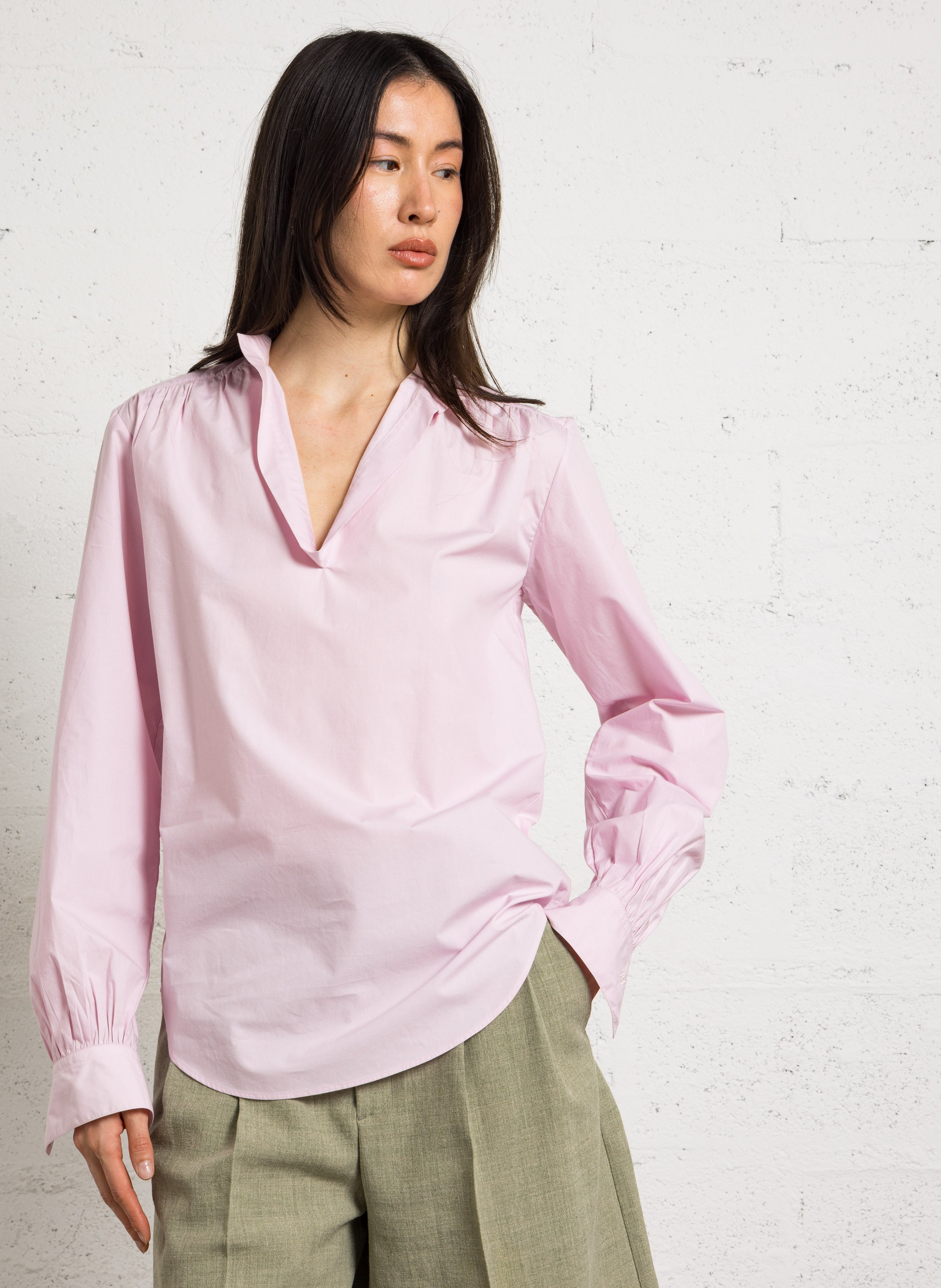 Oversized tunic collar blouse in cotton LAURENCE BRAS Pink