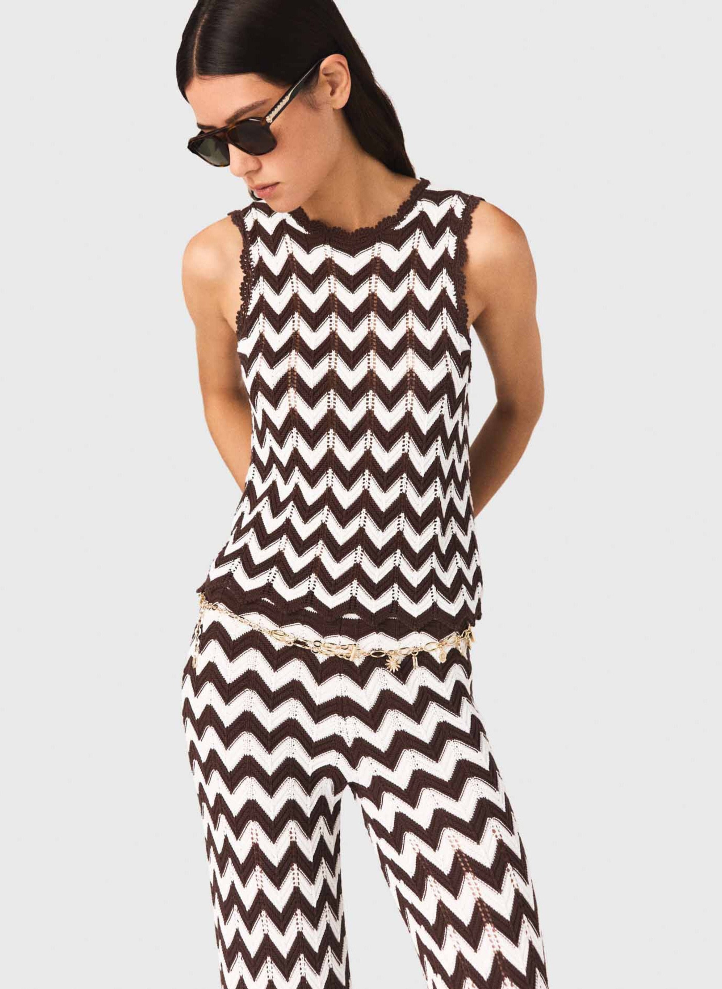 Rechte top met ronde hals van katoen MAJE Bruin