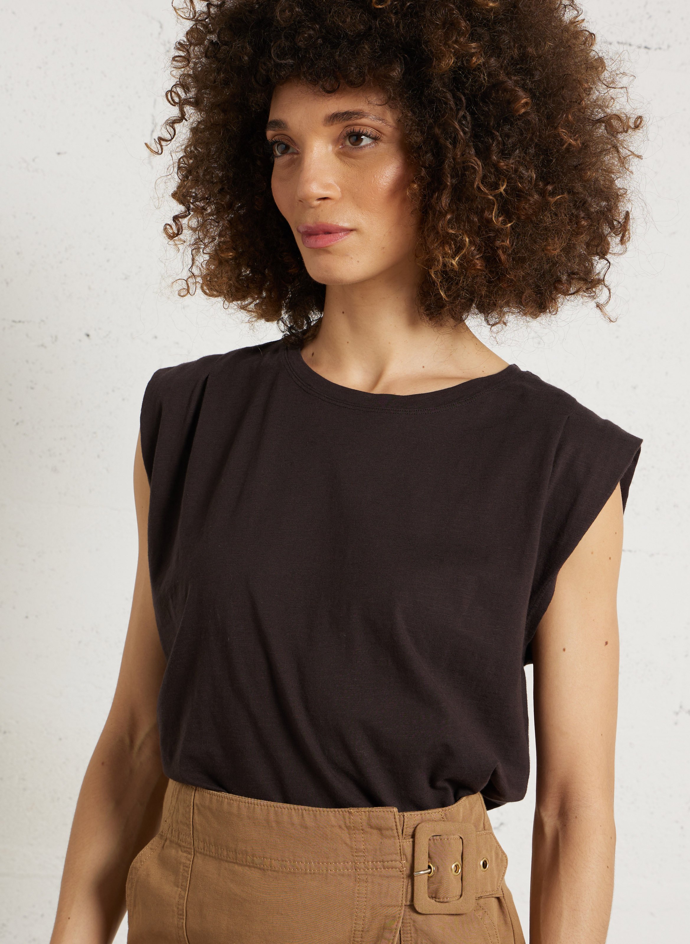 Wijdvallend mouwloos T-shirt van katoen DES PETITS HAUTS