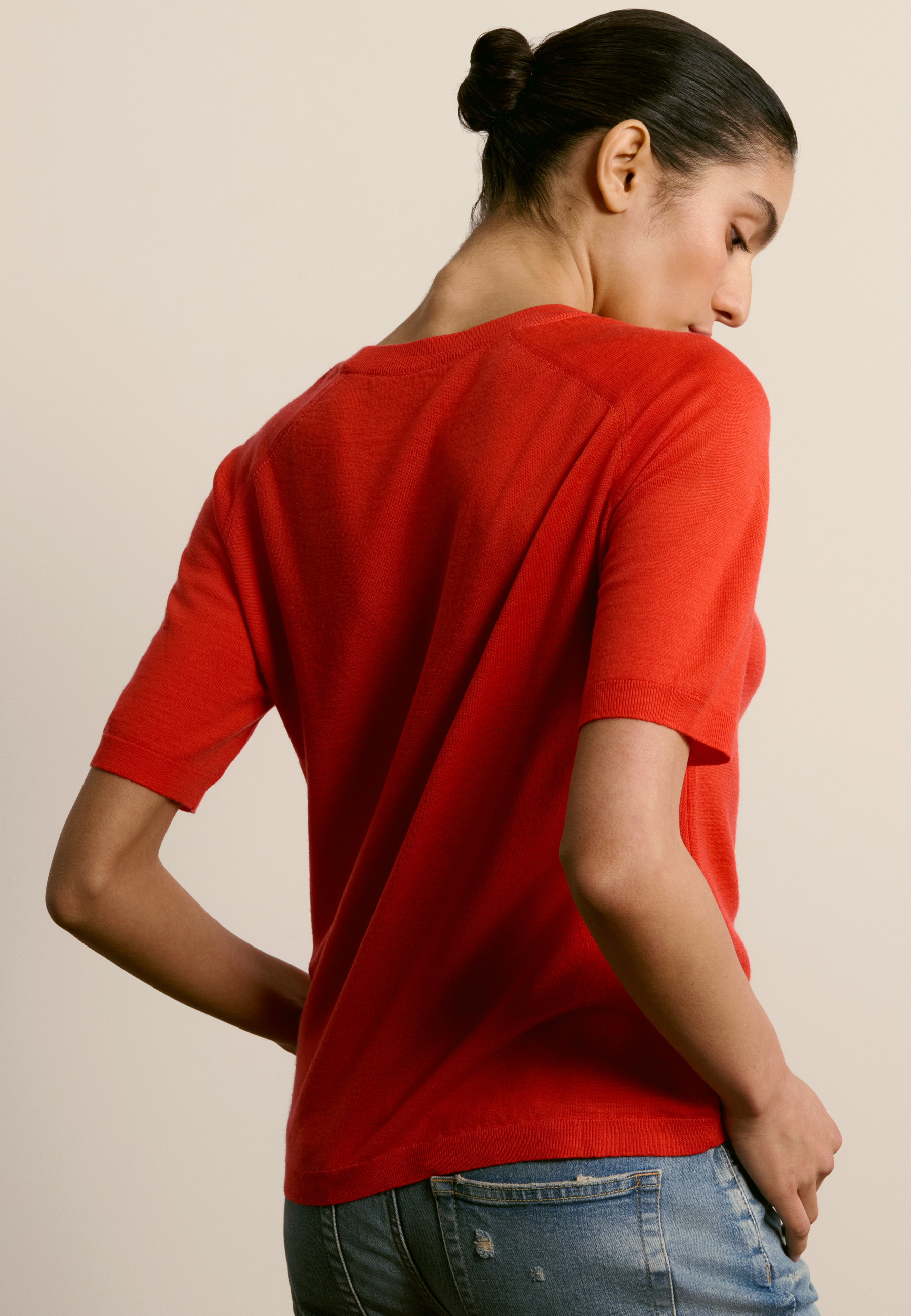 Round neck merino wool T-shirt MAISON MONTAGUT Red