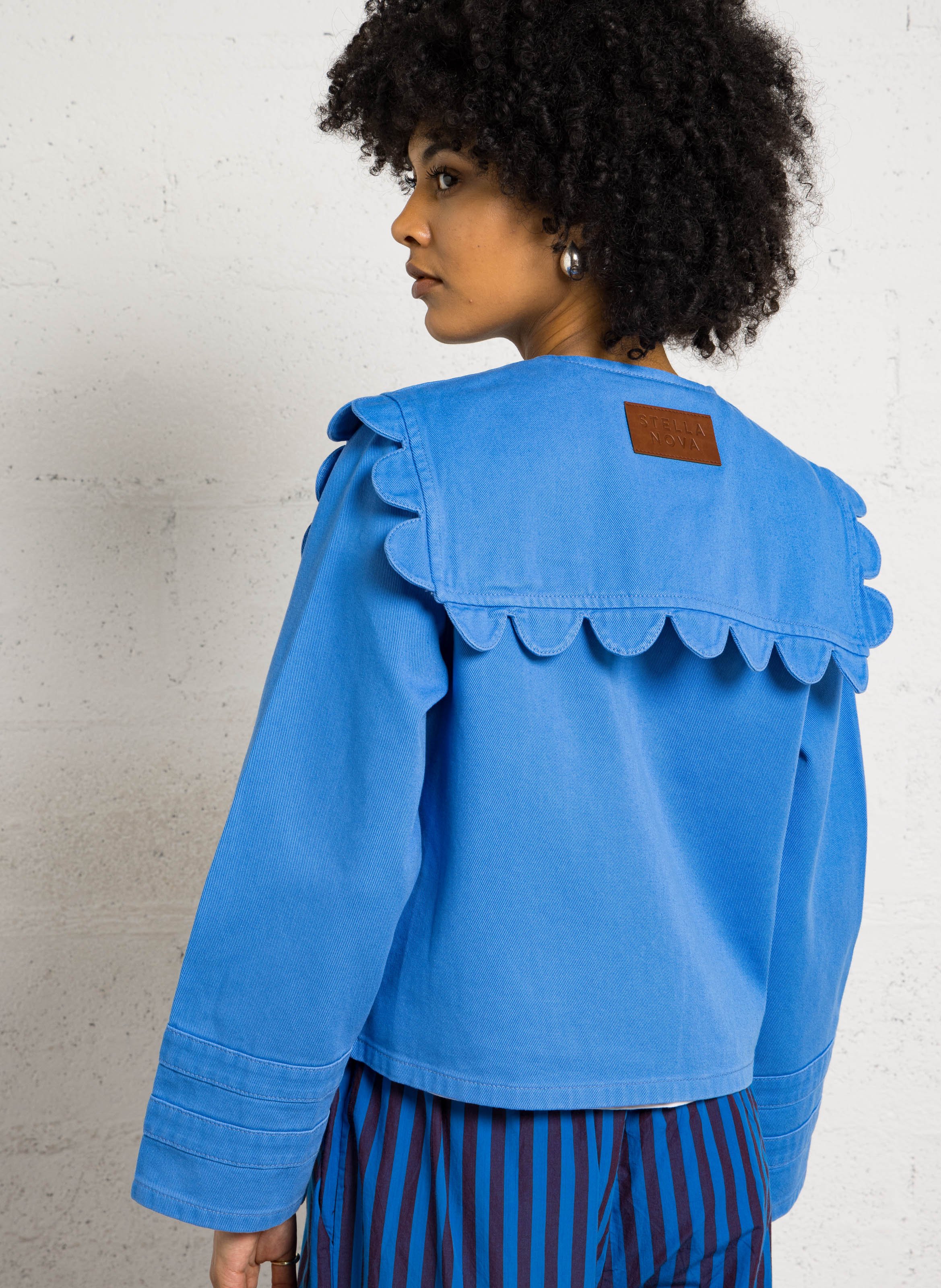 Veste en jean col rond en coton bio STELLA NOVA Bleu